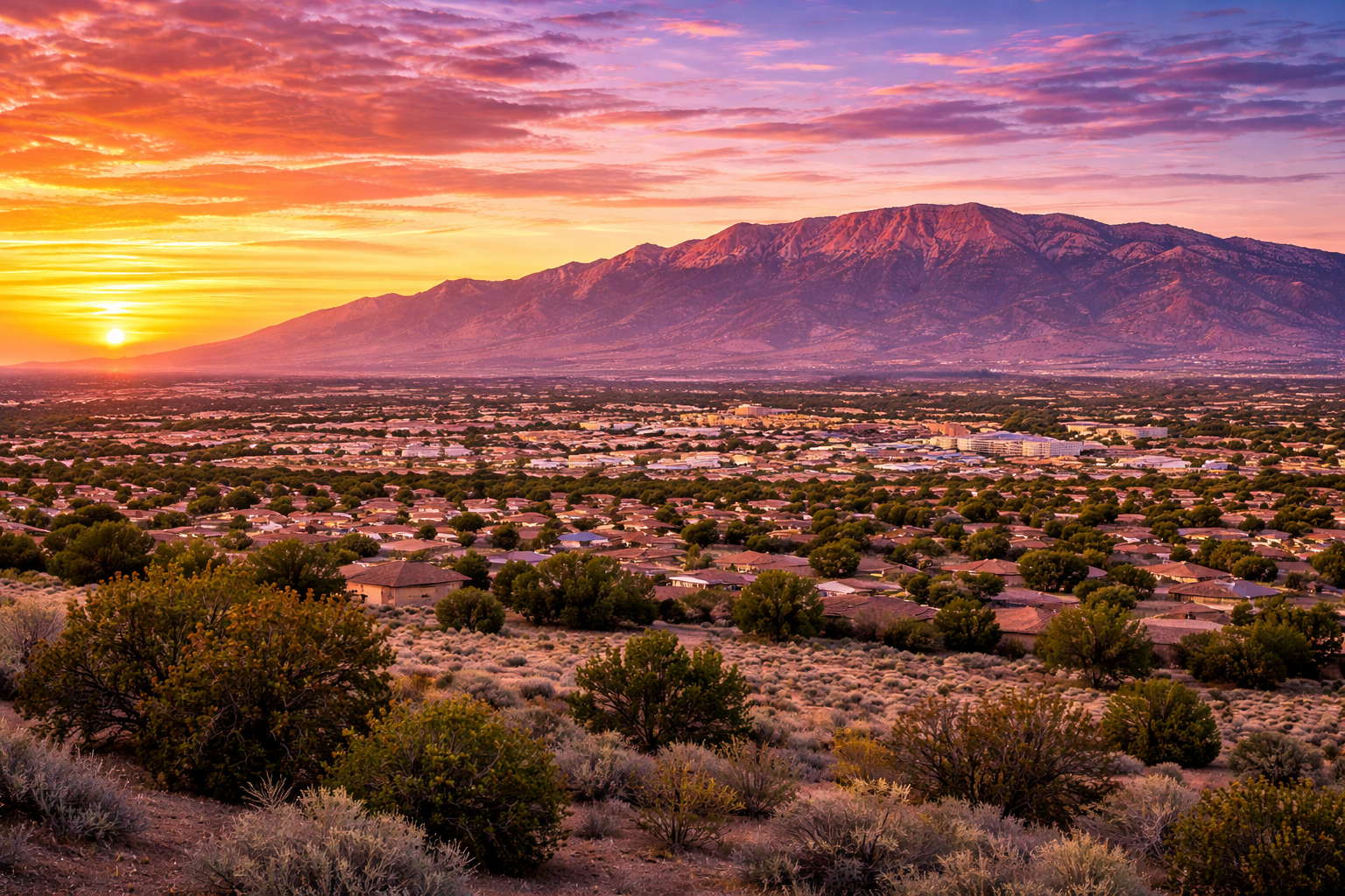 Rio Rancho, NM city skyline wallpaper at sunset, 1536x1024