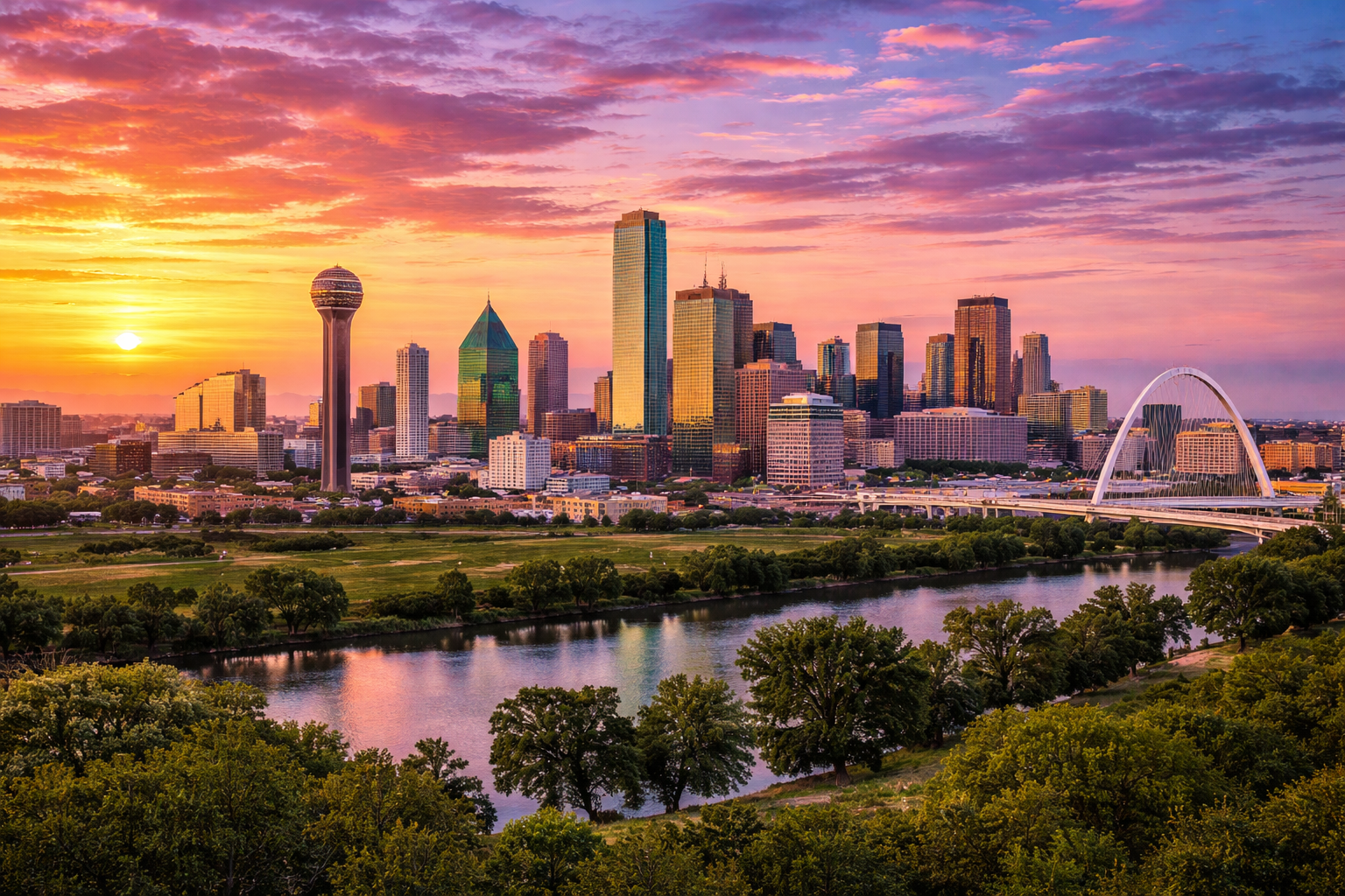 Houston, TX city skyline wallpaper at sunset, 1536x1024