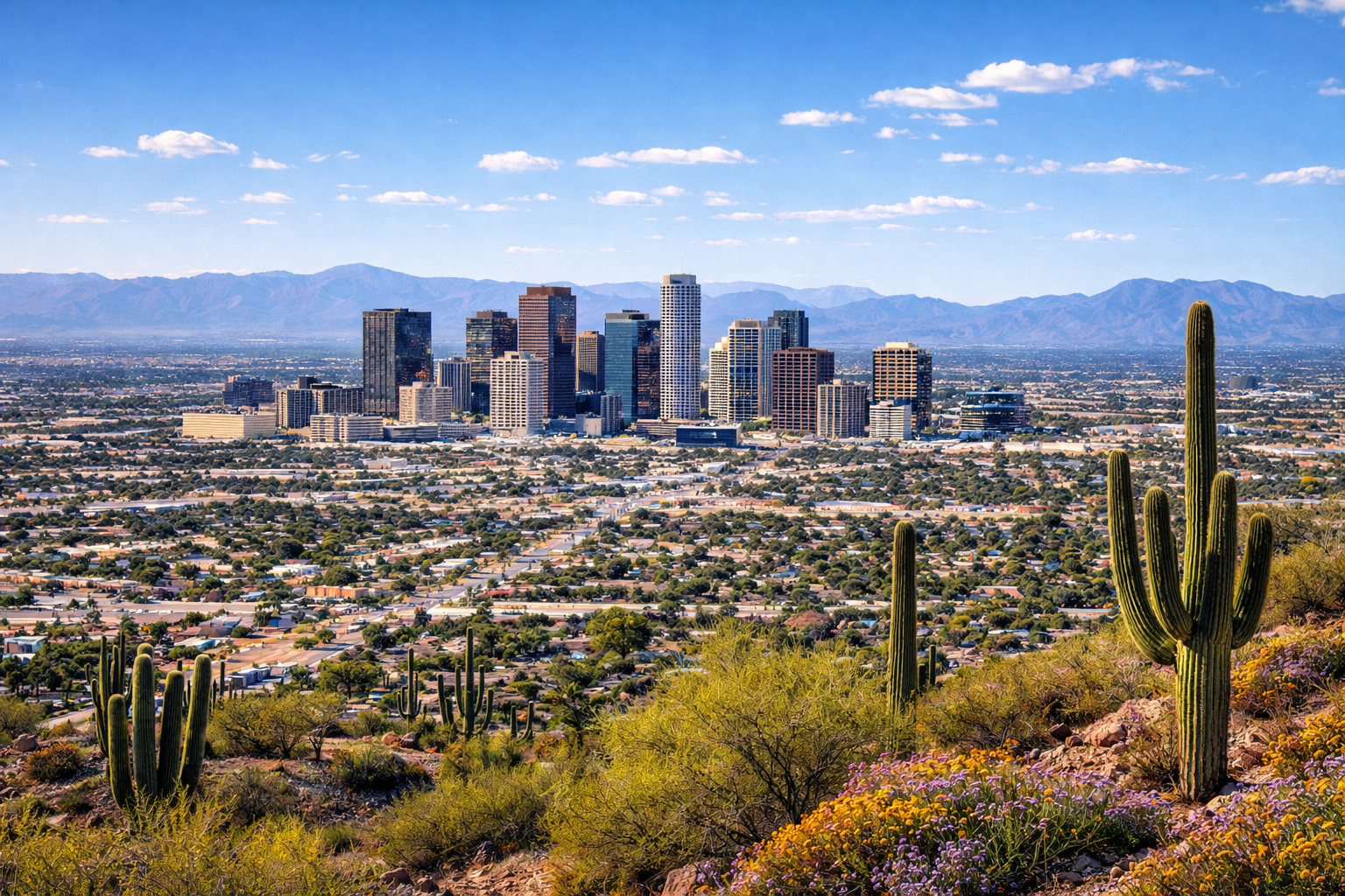 Phoenix, AZ city skyline wallpaper at daytime, 1536x1024