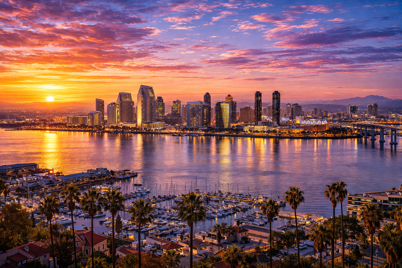 San Diego, CA city skyline wallpaper, 1536x1024