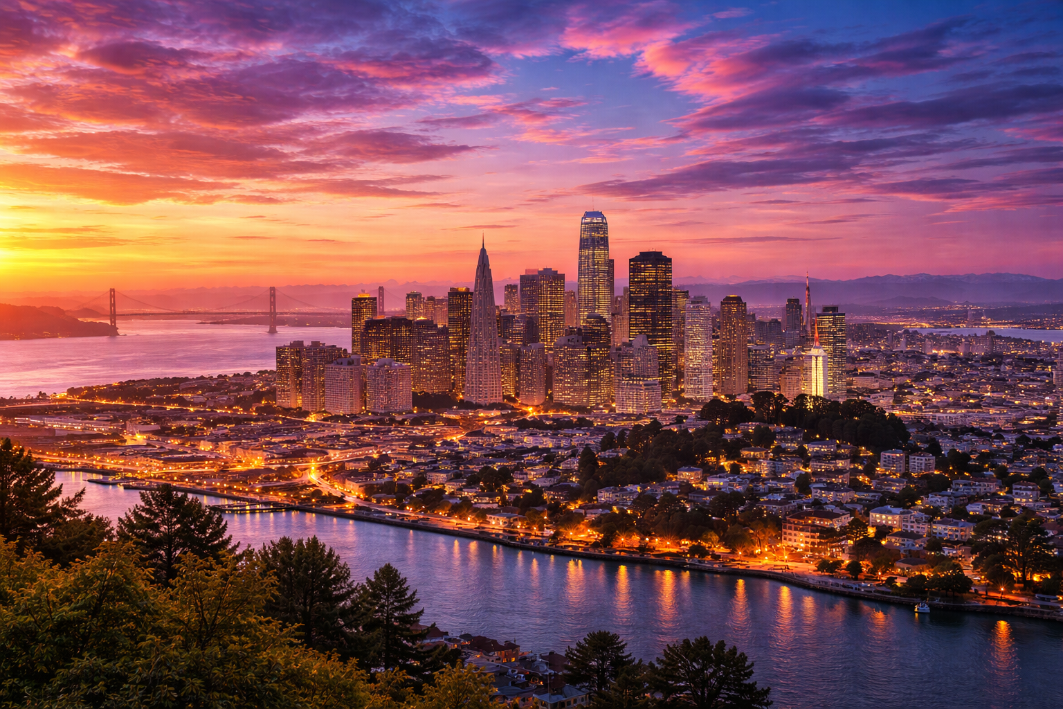San Francisco, CA city skyline wallpaper, 1536x1024