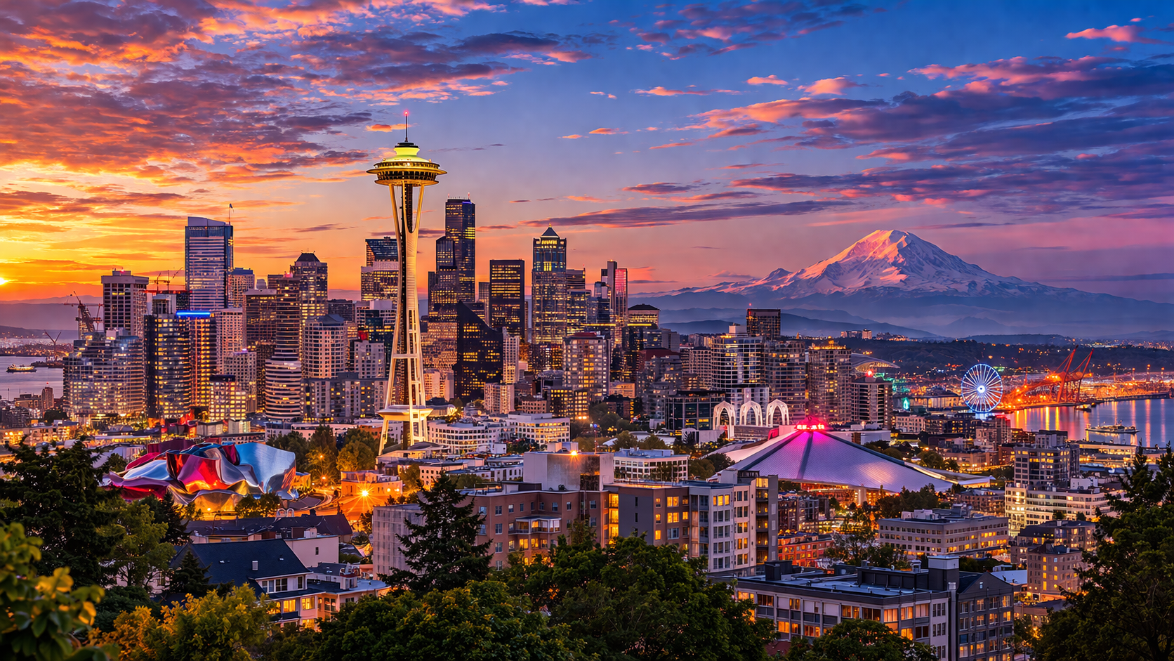 Seattle, WA city skyline wallpaper, 1672x941
