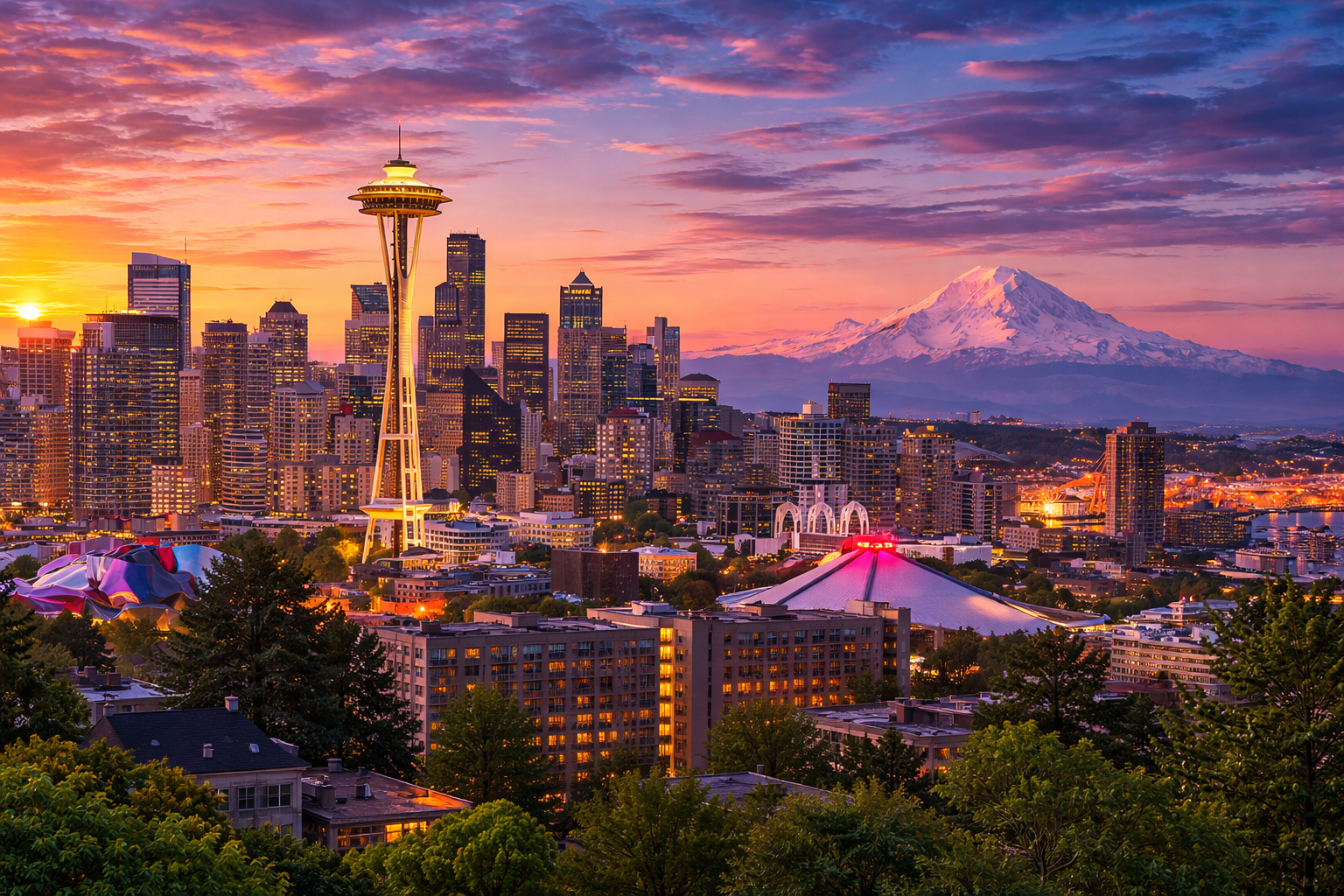 Seattle, WA city skyline wallpaper, 1536x1024