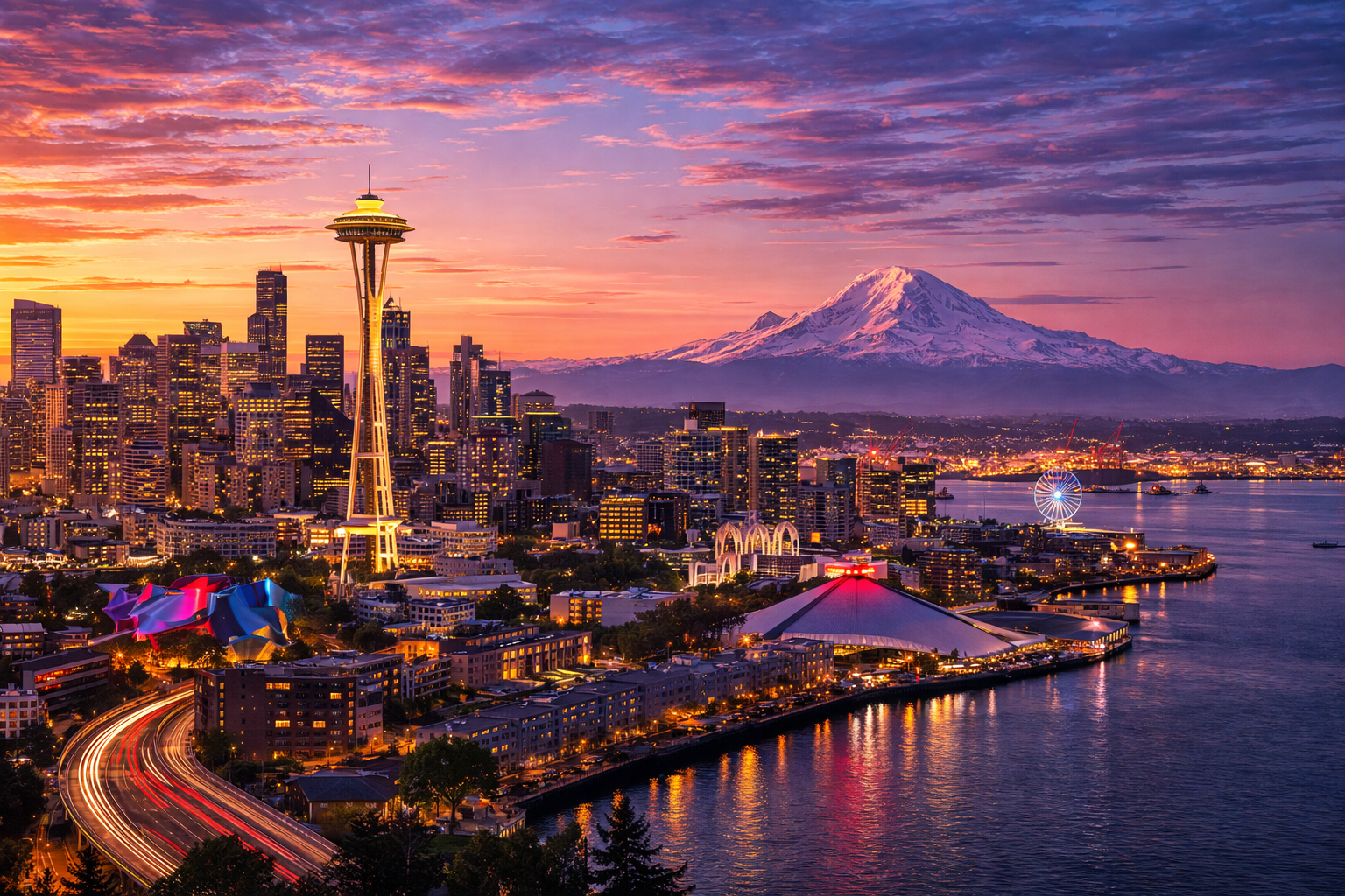 Seattle, WA city skyline wallpaper, 1536x1024