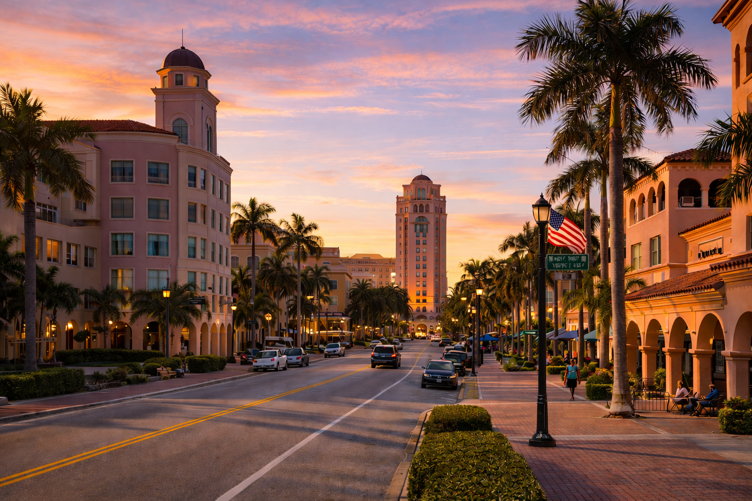 Boca Raton, FL city skyline wallpaper at sunset, 1536x1024