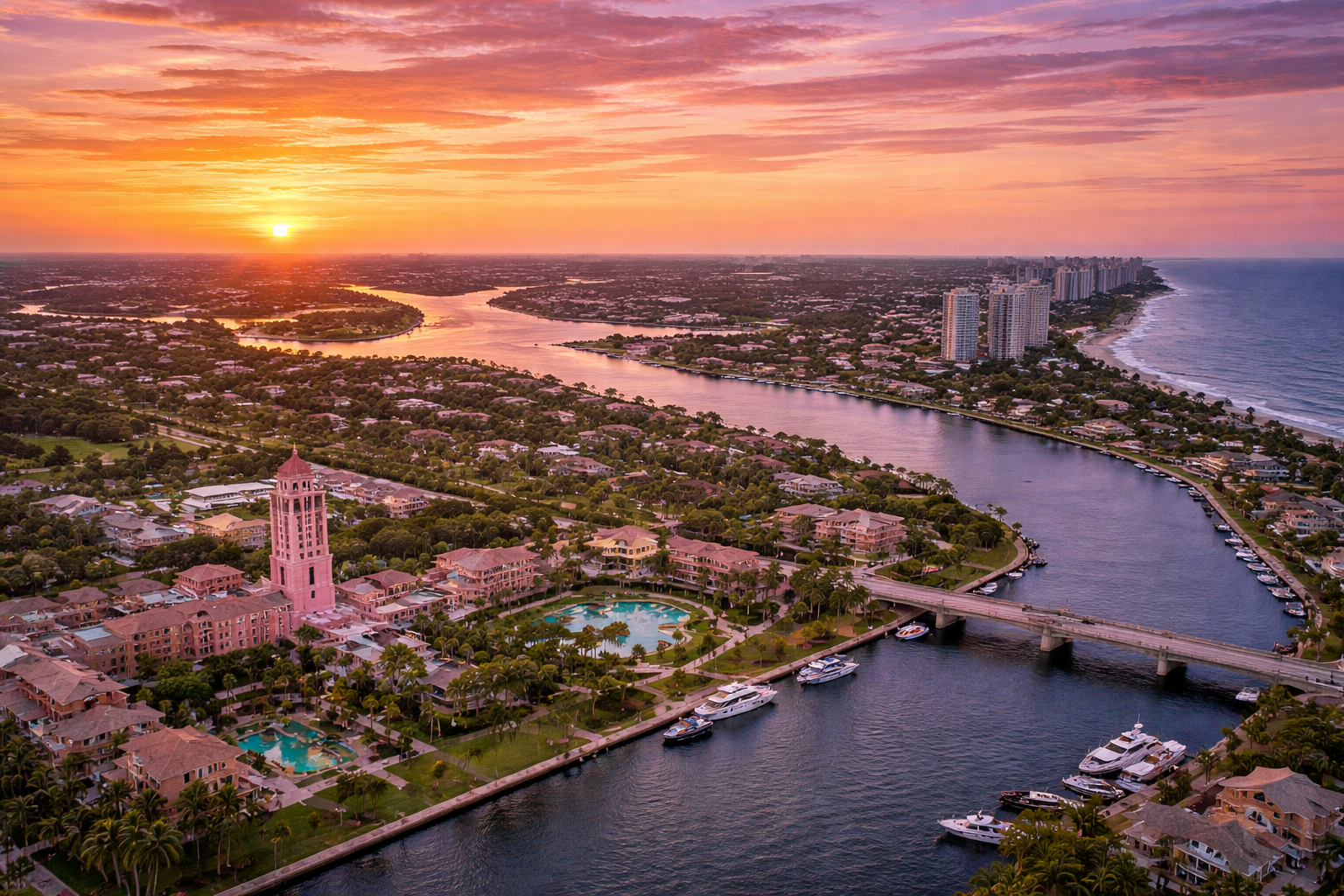 Boca Raton, FL city skyline wallpaper at sunset, 1536x1024