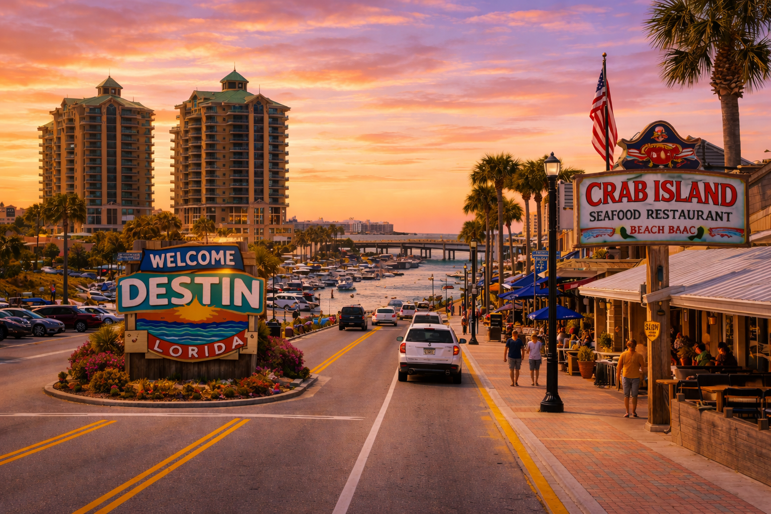 Destin, FL city skyline wallpaper at sunset, 1536x1024