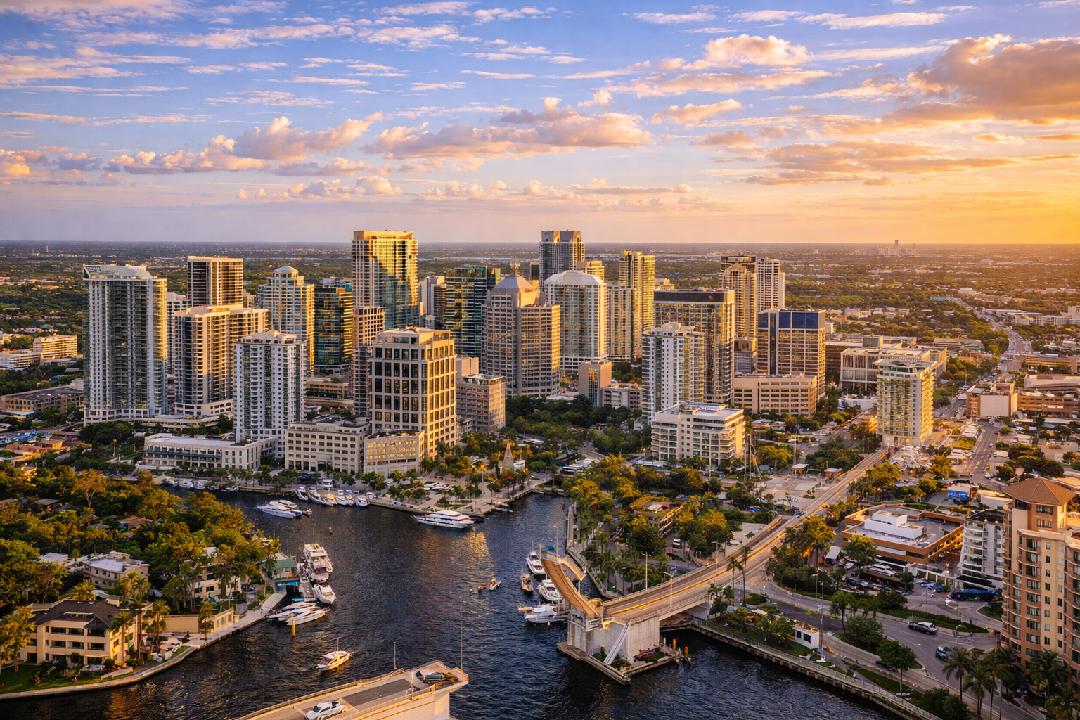 Fort Lauderdale, FL city skyline wallpaper at sunset, 1536x1024