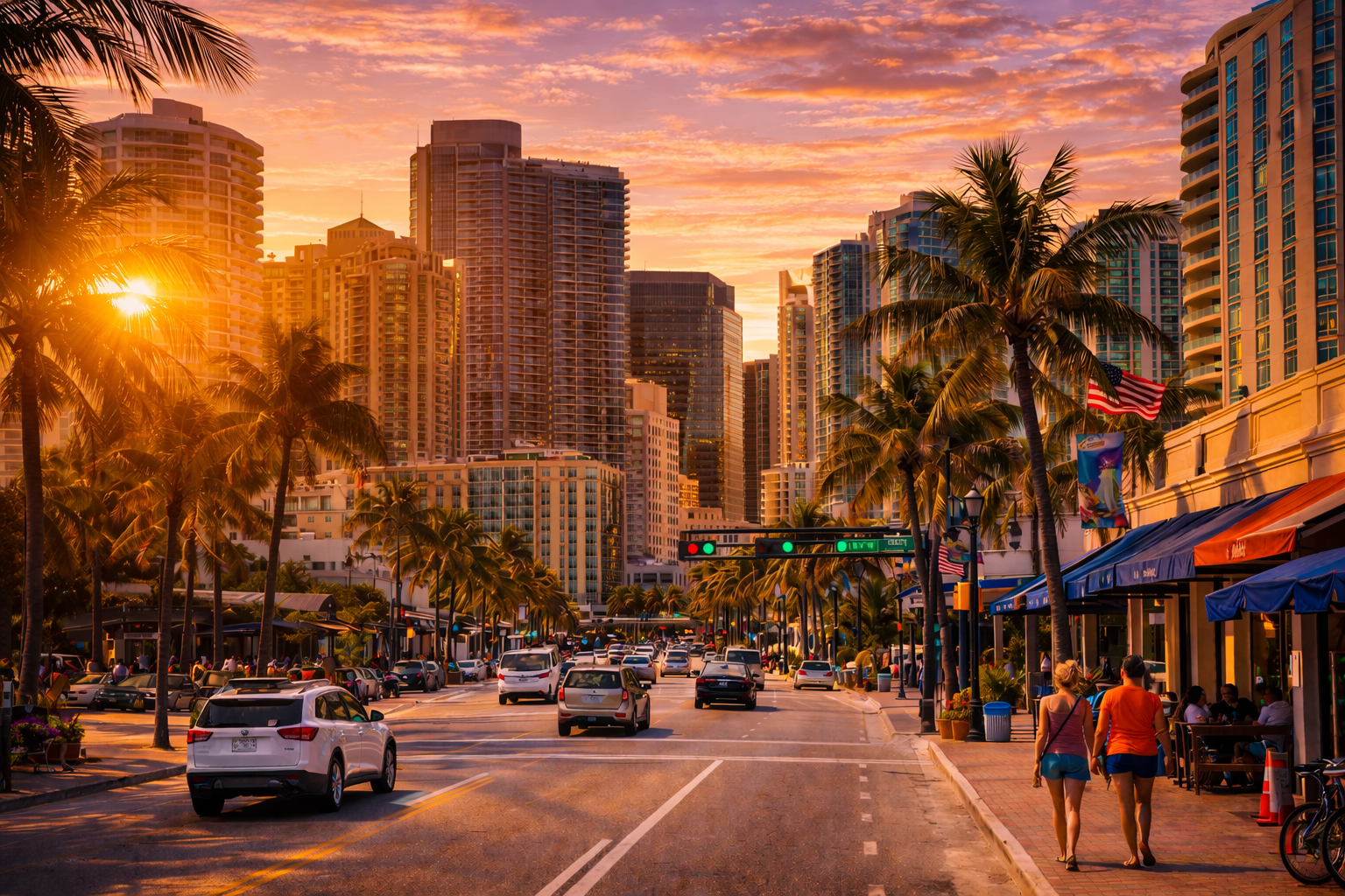 Fort Lauderdale, FL city skyline wallpaper at sunset, 1536x1024