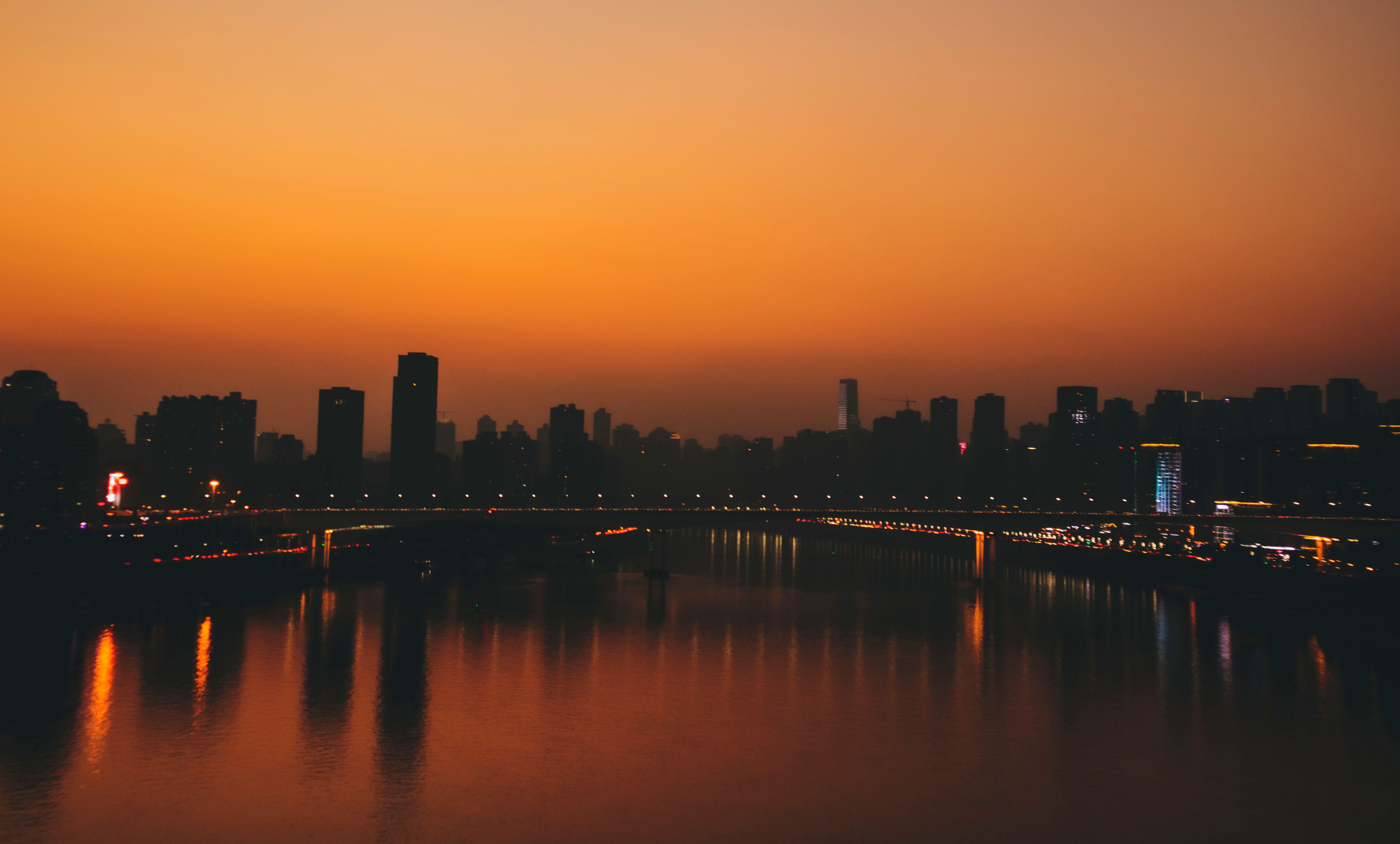 City Skyline Sunset city skyline wallpaper at sunset, 5808x3504