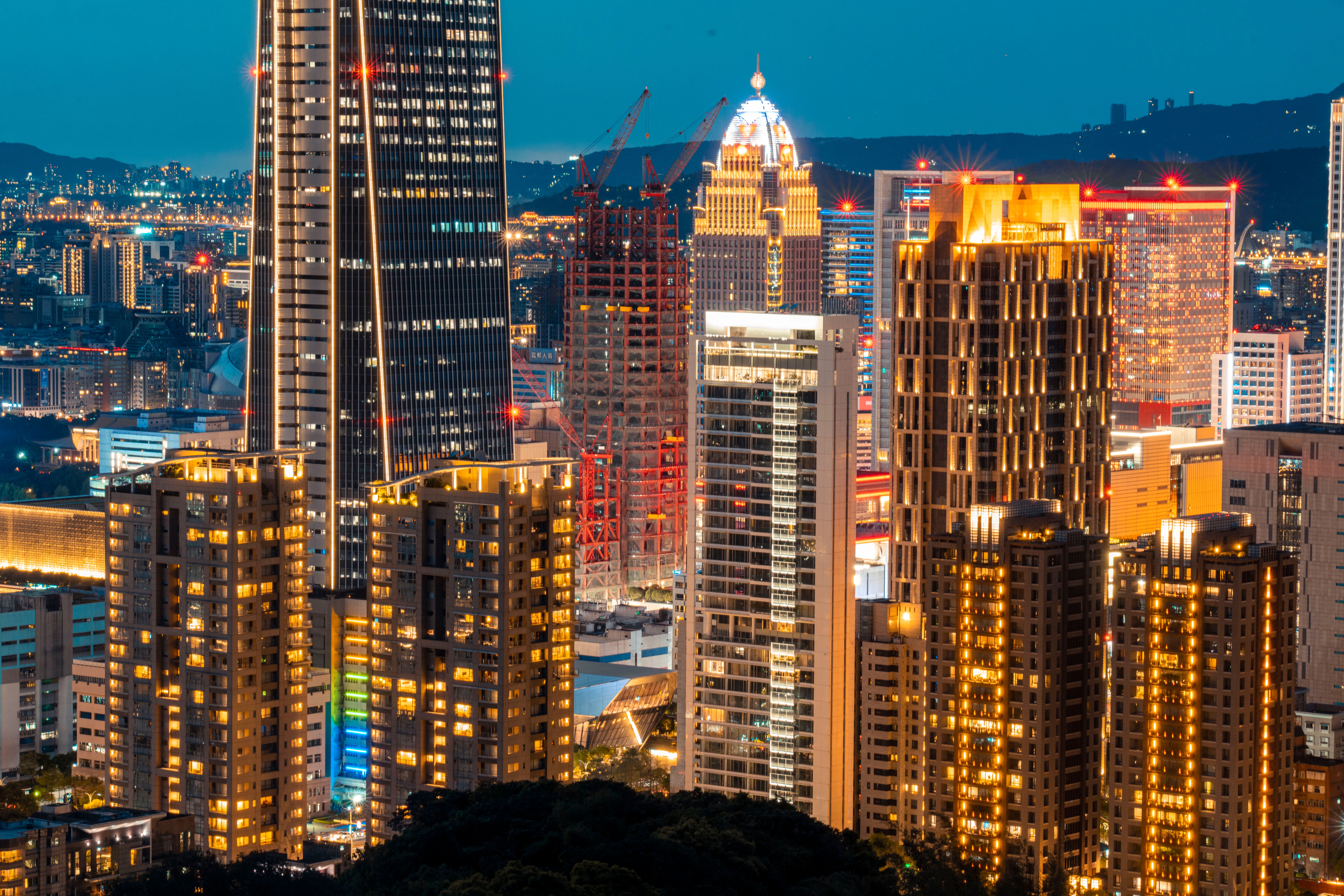 City Skyline Night city skyline wallpaper at sunset, 7952x5304