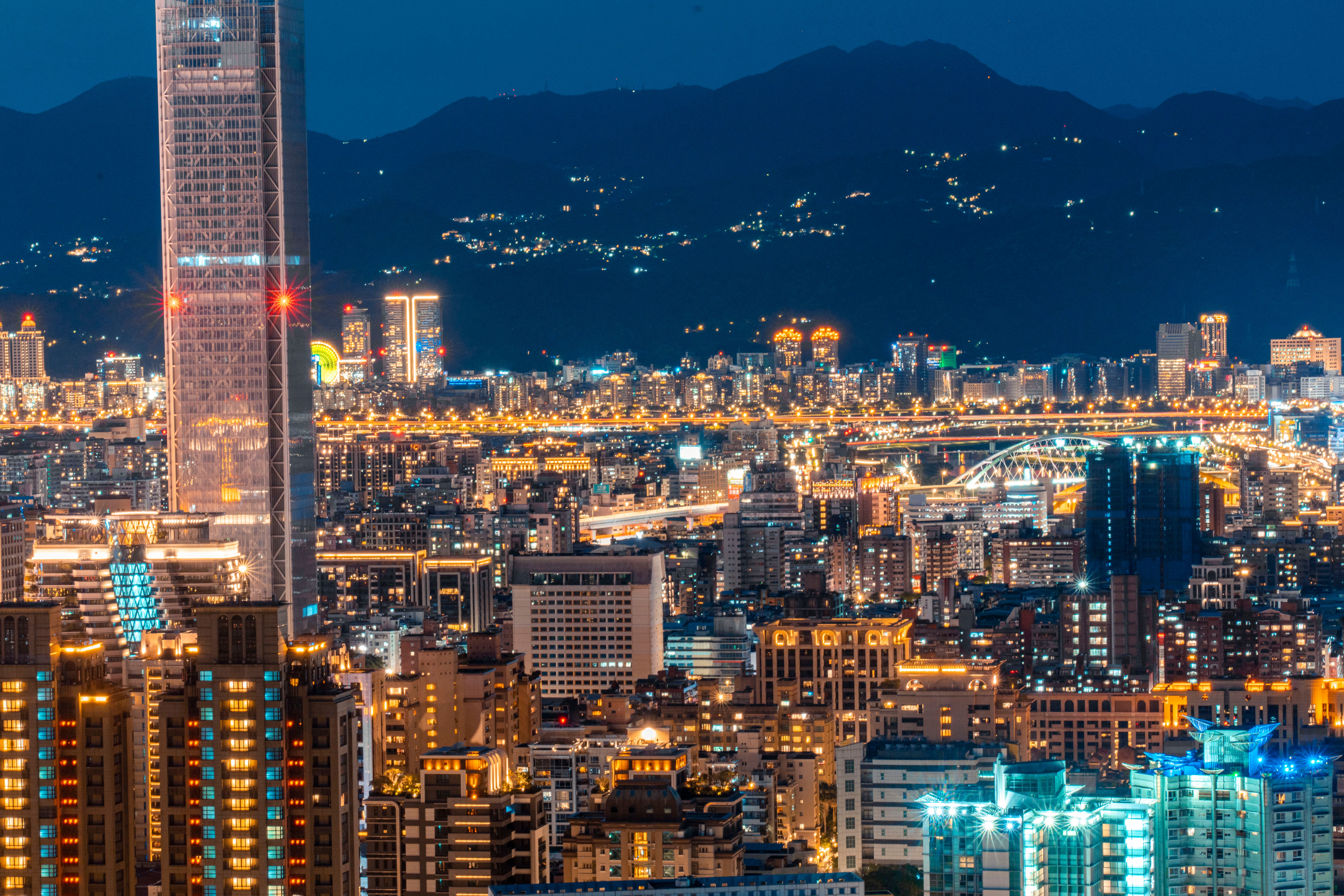 City Skyline Night city skyline wallpaper at sunset, 7537x5027