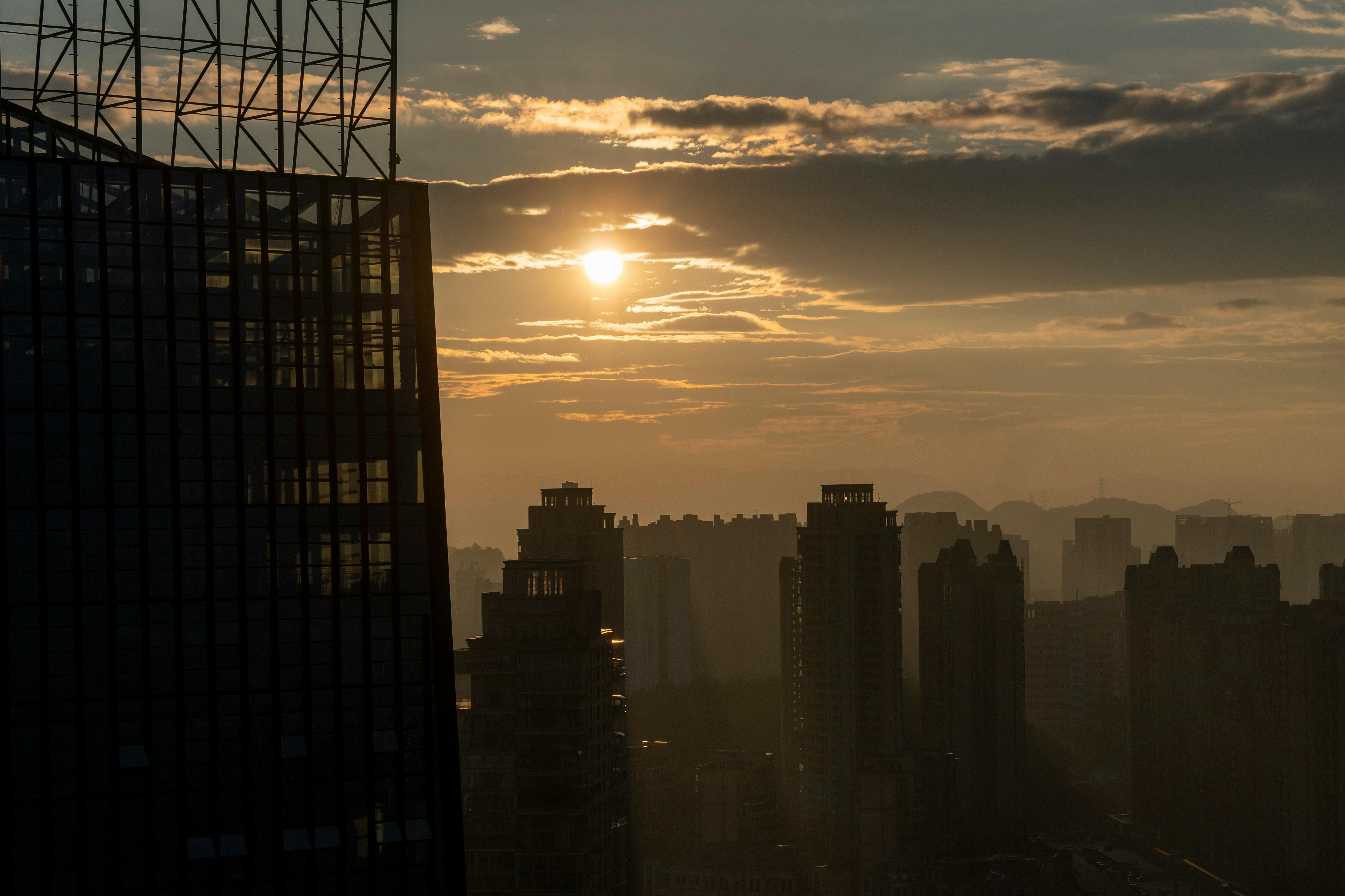 Urban Cityscape Sunset city skyline wallpaper at sunset, 5823x3882
