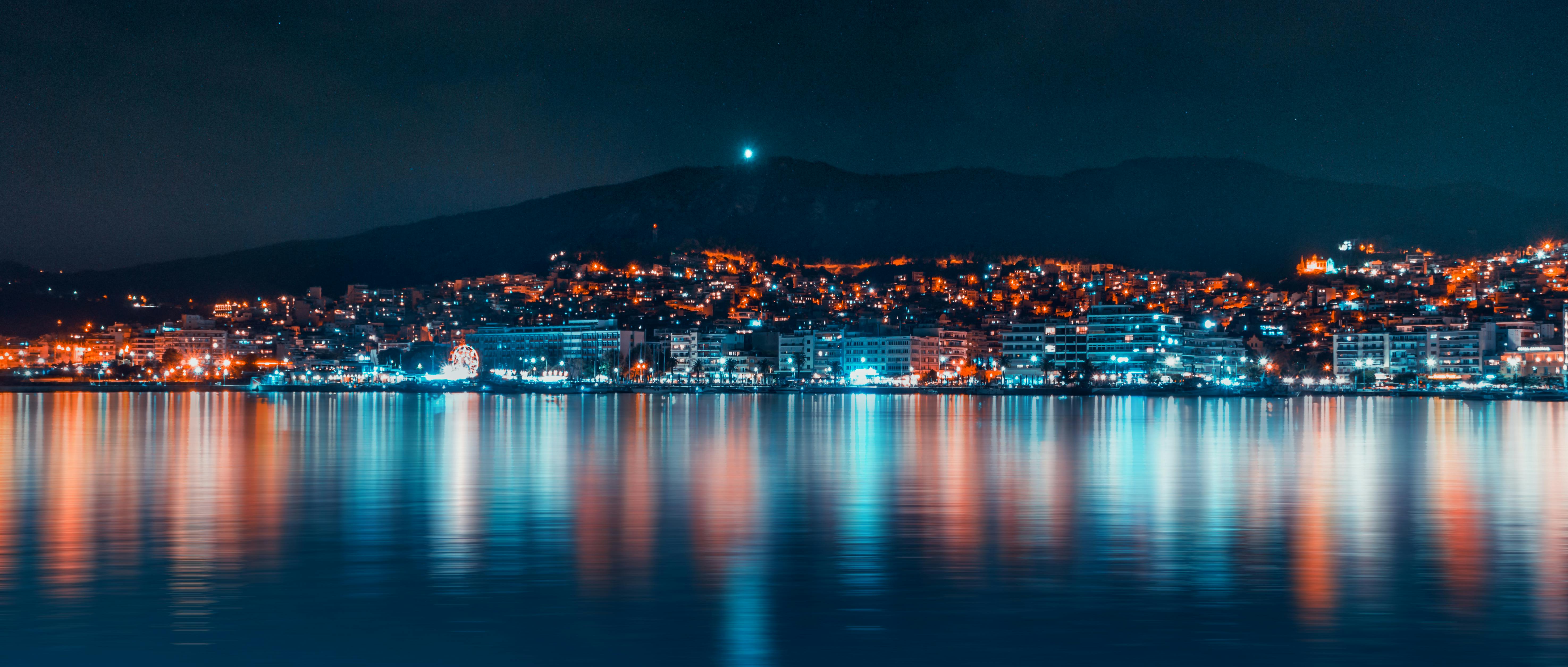 City Skyline Night city skyline wallpaper at sunset, 5899x2510