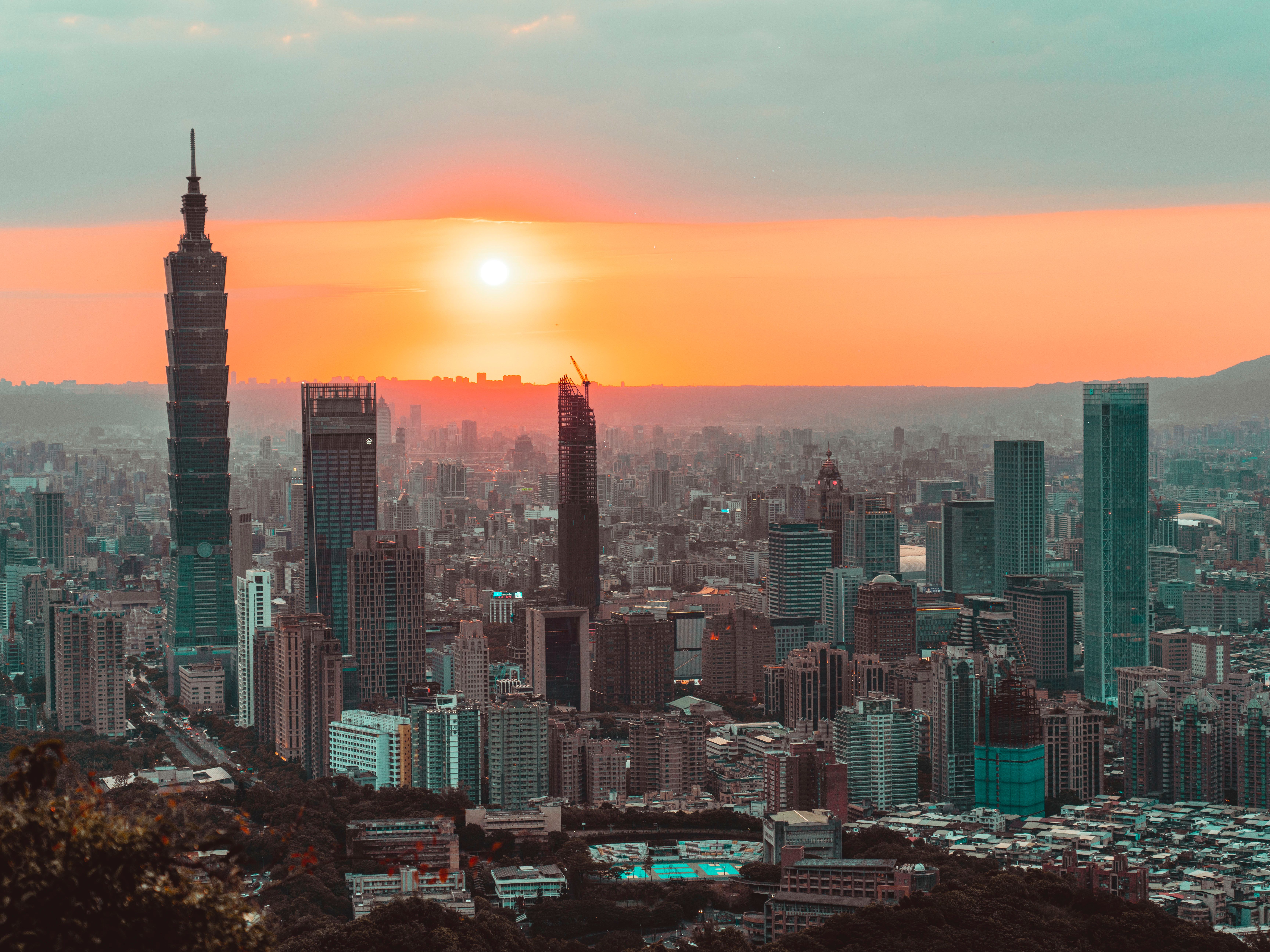 City Skyline Sunset city skyline wallpaper at sunset, 6912x5184