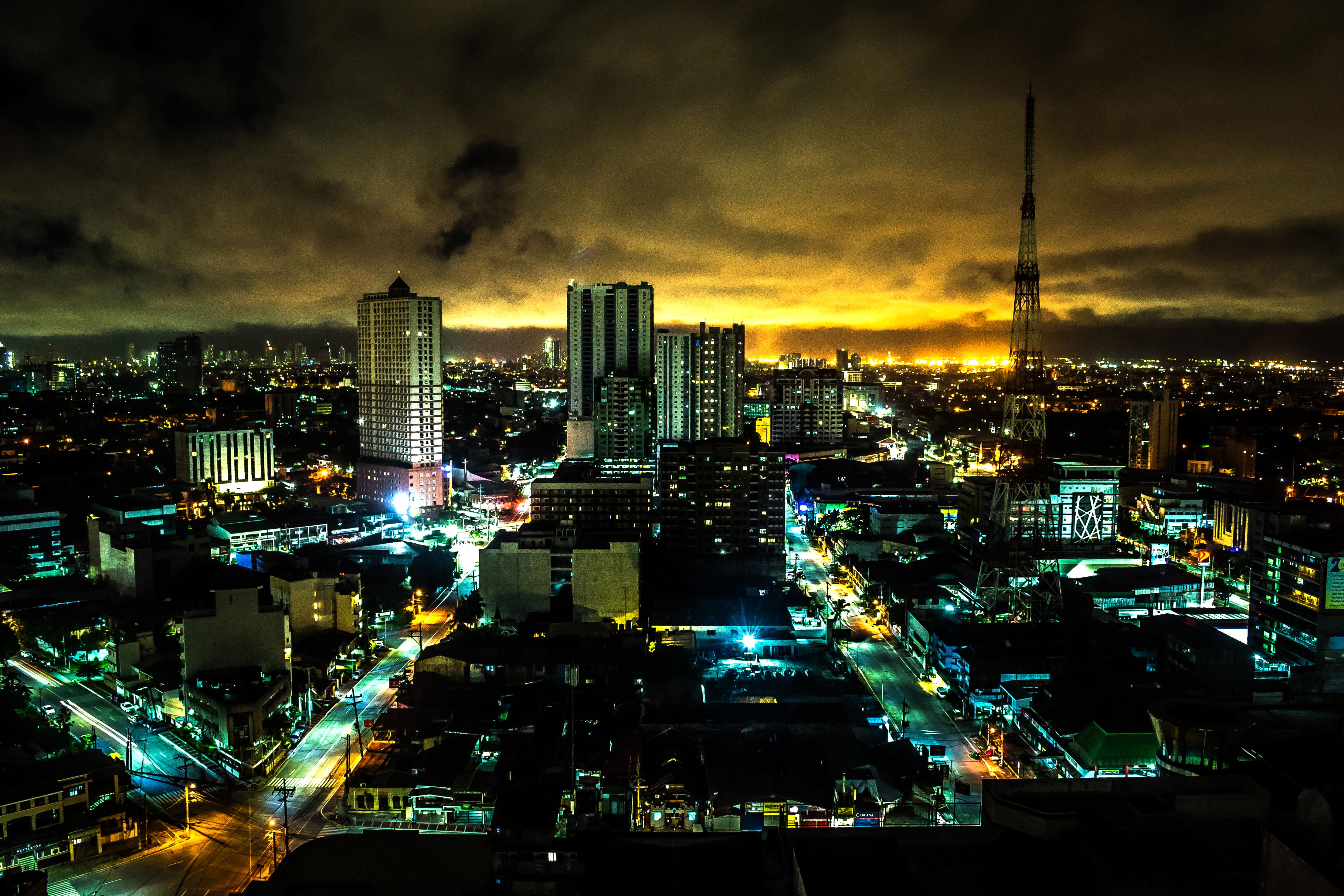 City Skyline Night city skyline wallpaper at sunset, 4428x2952