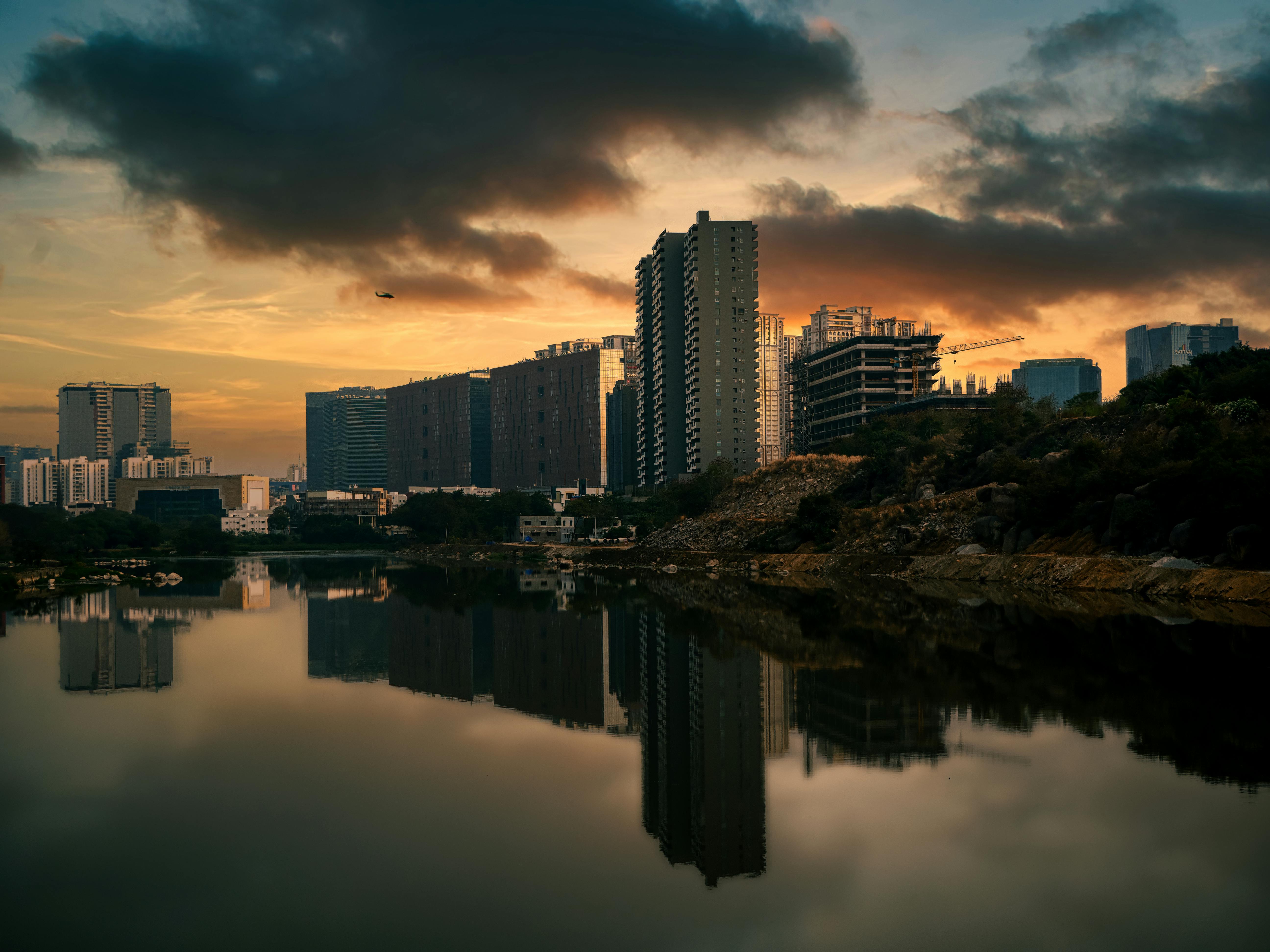 Urban Cityscape Sunset city skyline wallpaper at sunset, 5184x3888