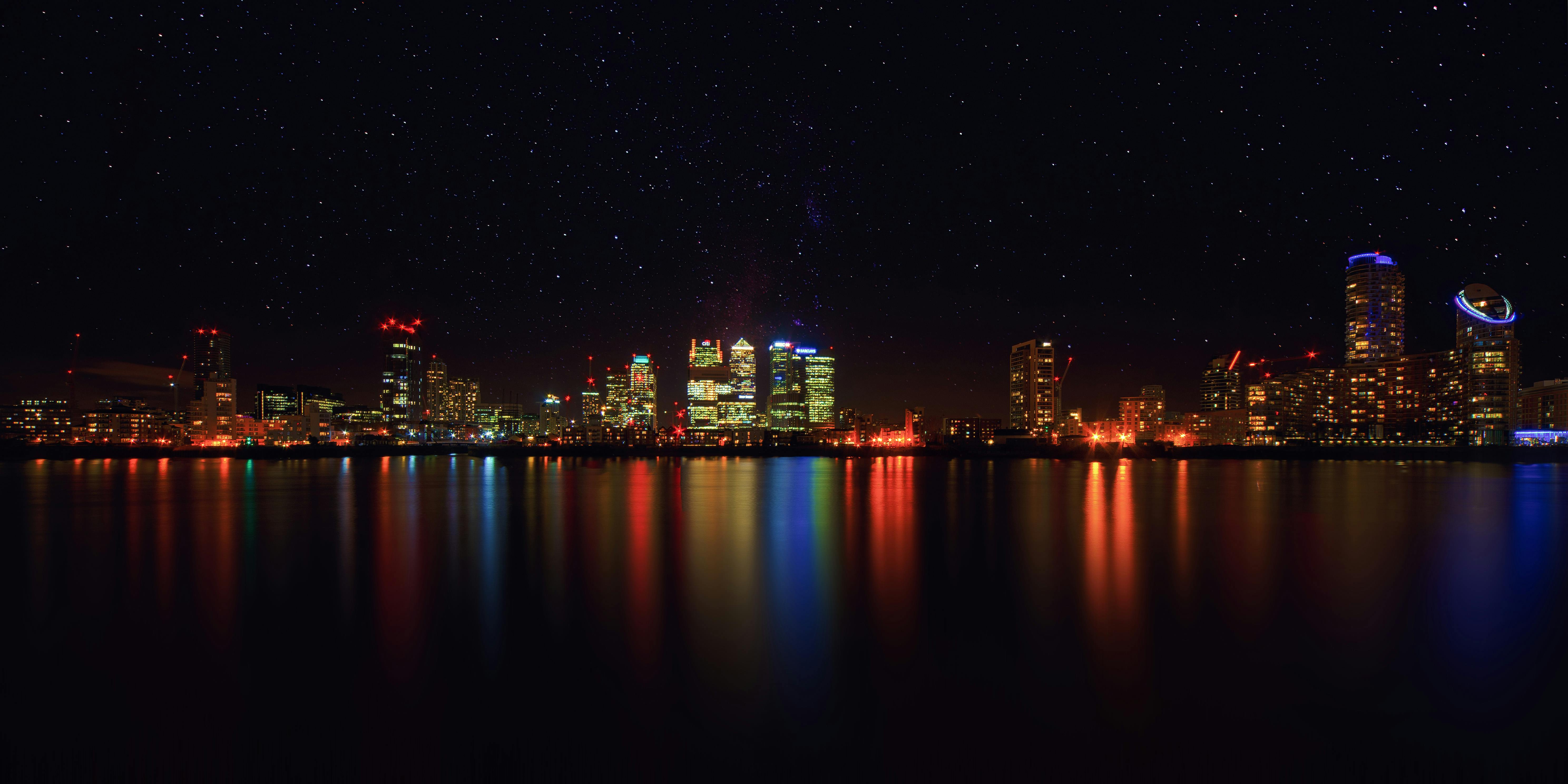 City Skyline Night city skyline wallpaper at sunset, 5952x2976