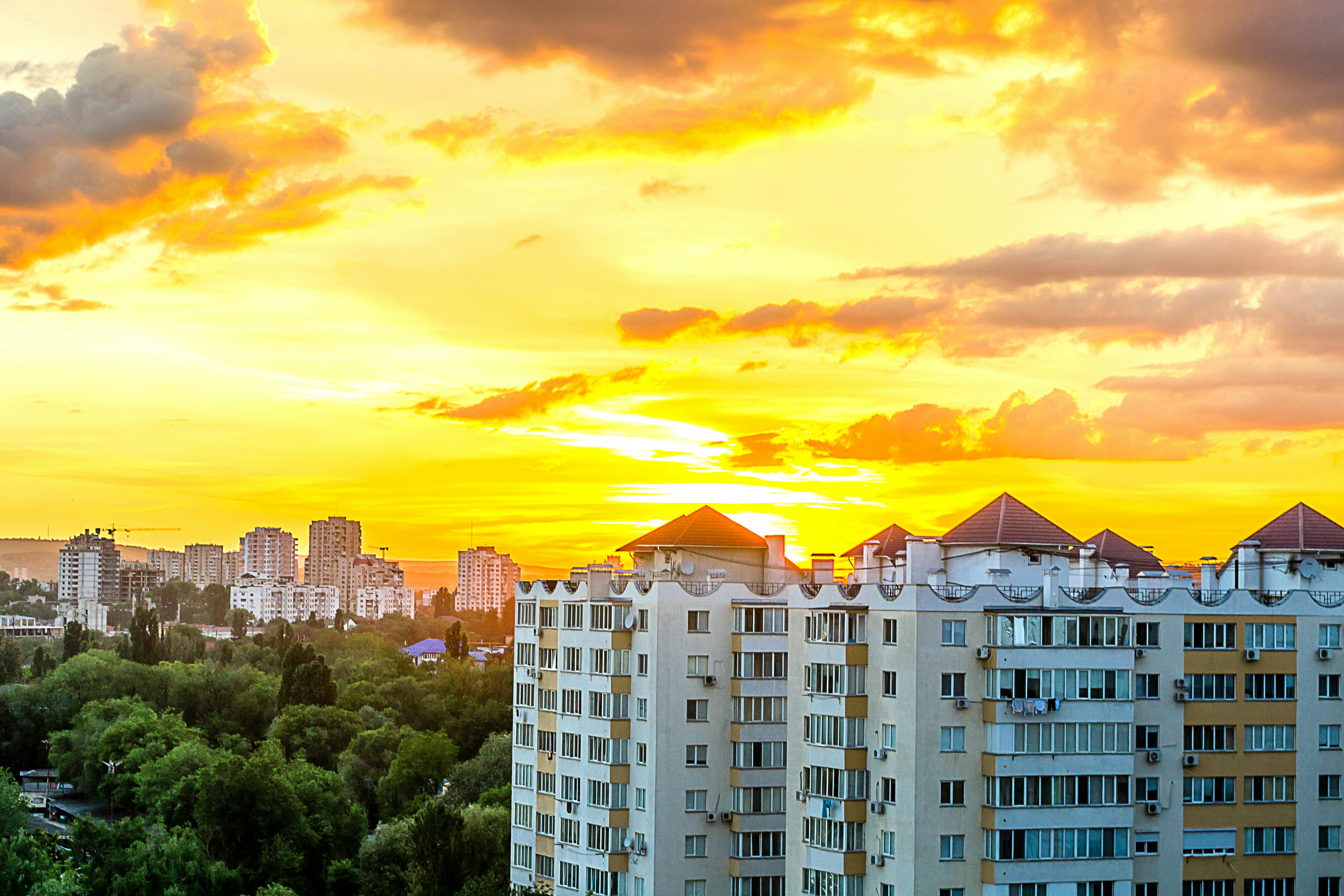 City Skyline Sunset city skyline wallpaper at sunset, 4608x3072