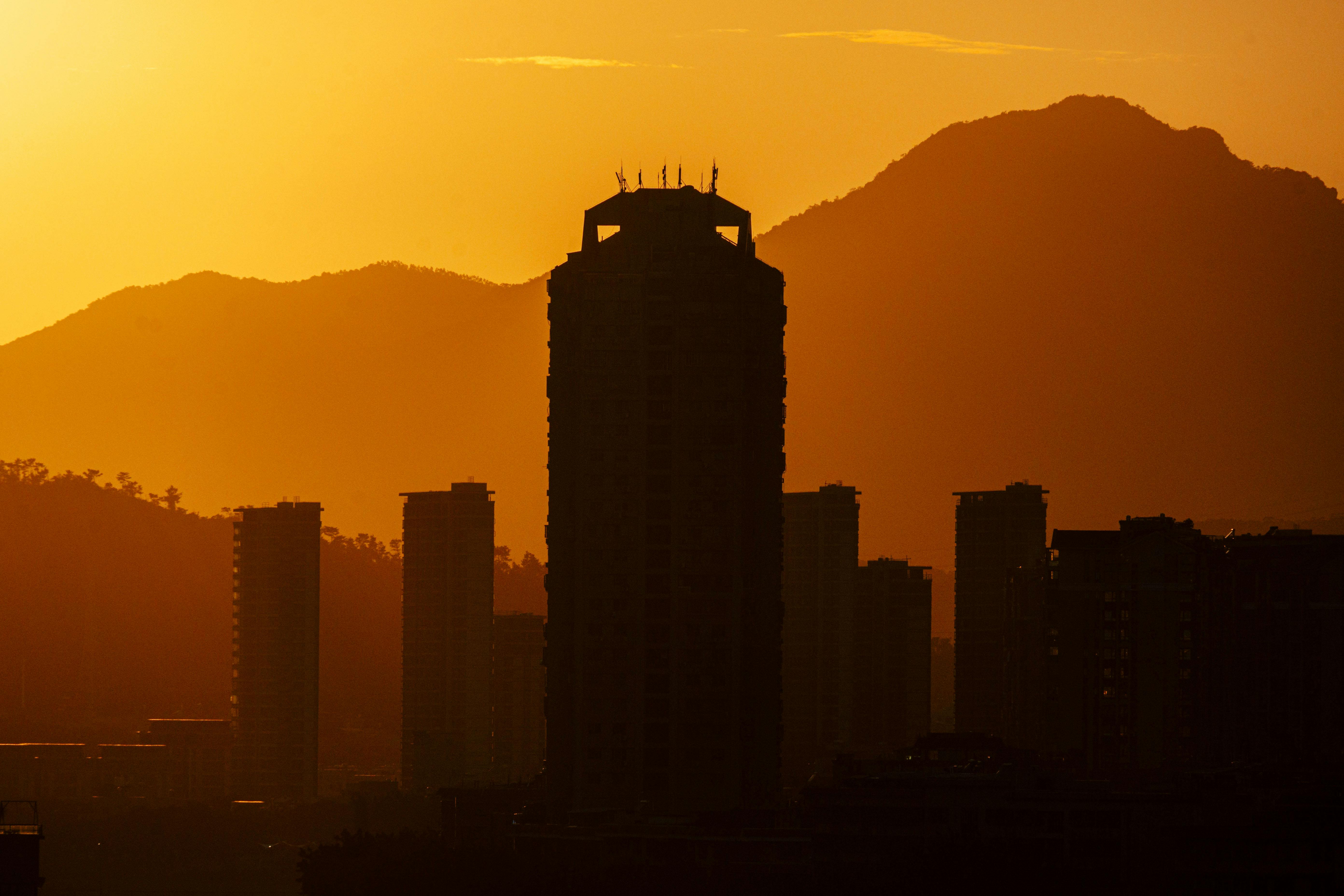 Urban Cityscape Sunset city skyline wallpaper at sunset, 5568x3712