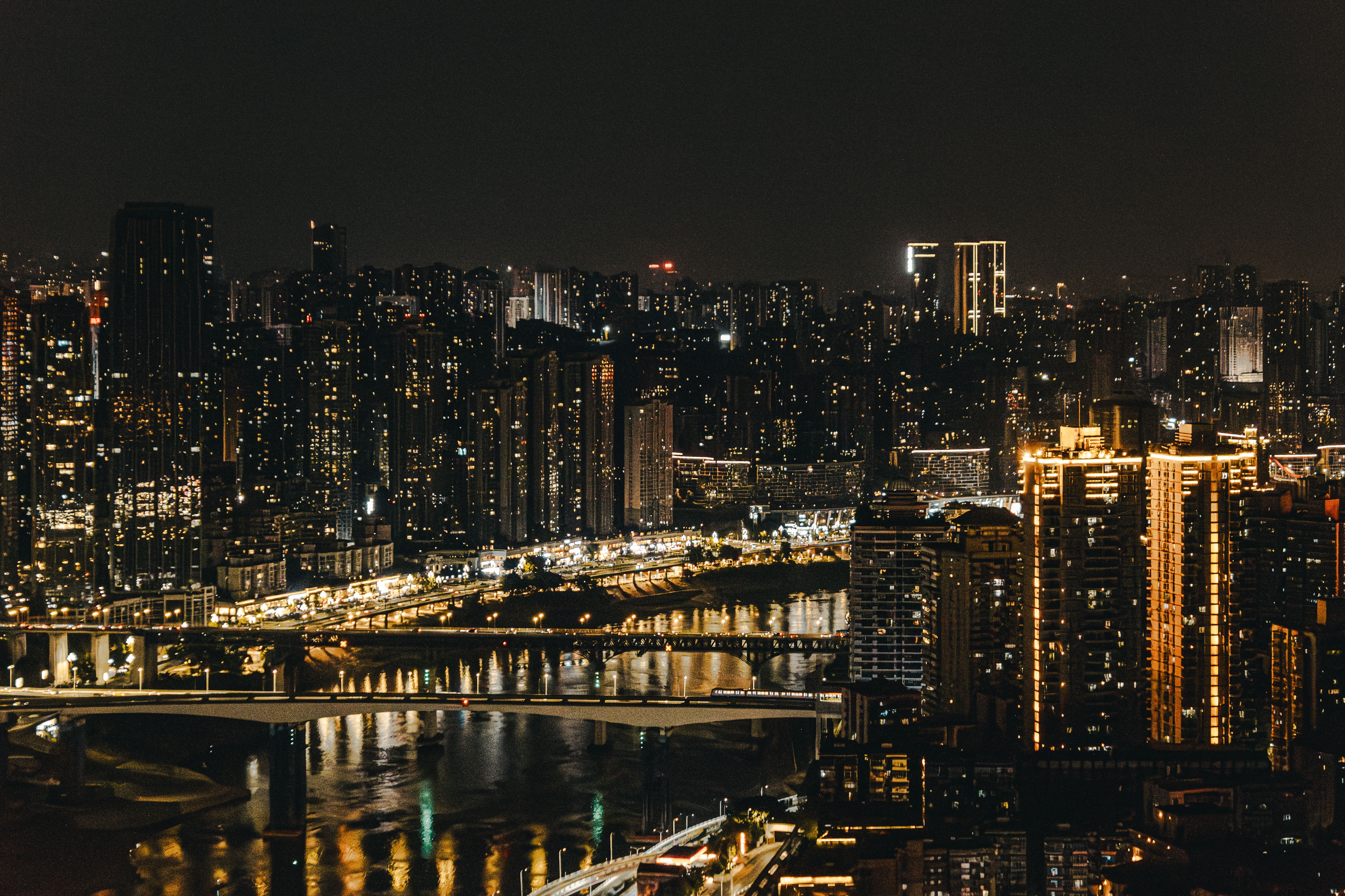 City Skyline Night city skyline wallpaper at sunset, 5472x3648