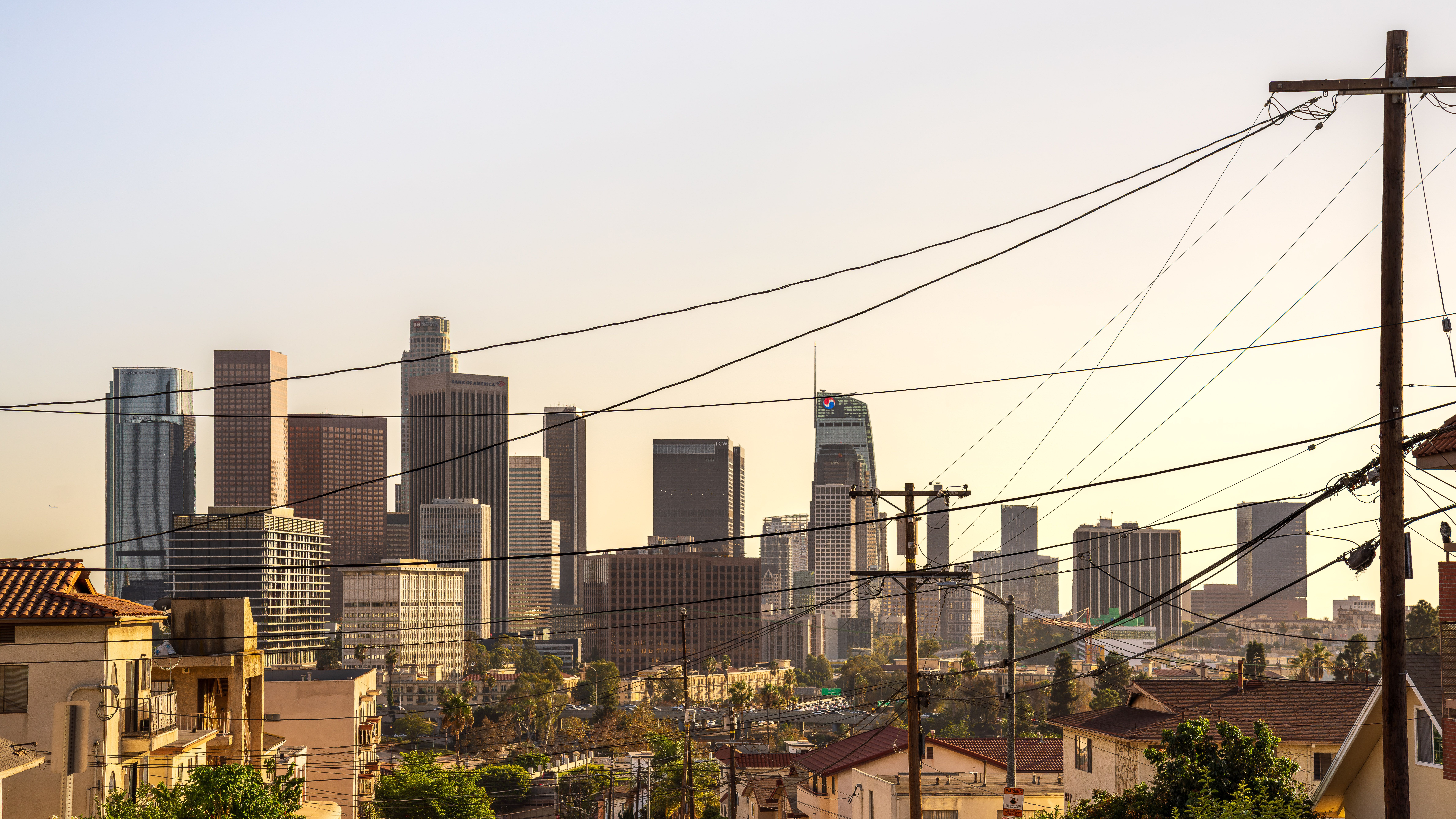 Los Angeles, CA city skyline wallpaper, 9504x5346