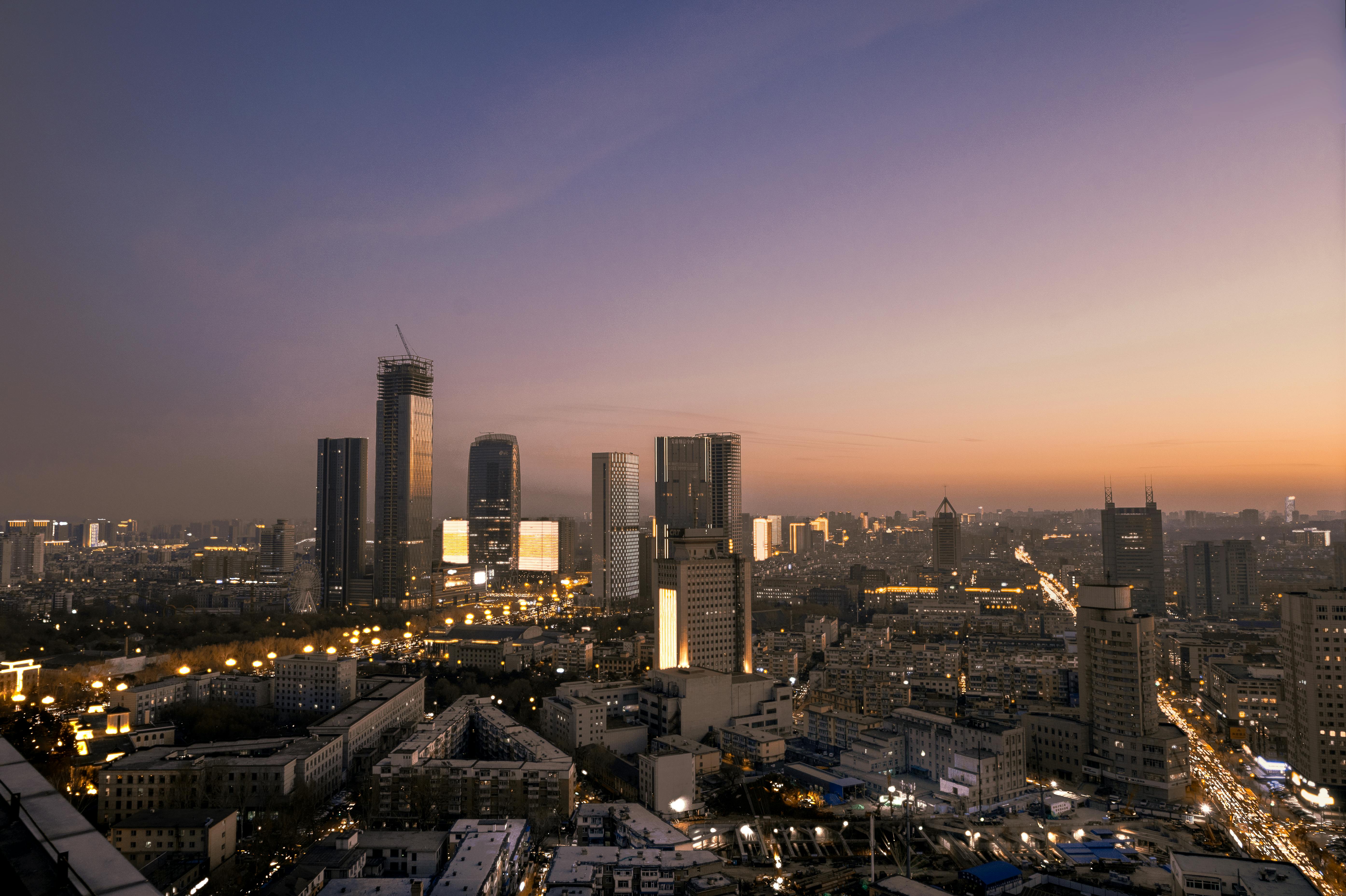 Urban Cityscape Sunset city skyline wallpaper at sunset, 5578x3715