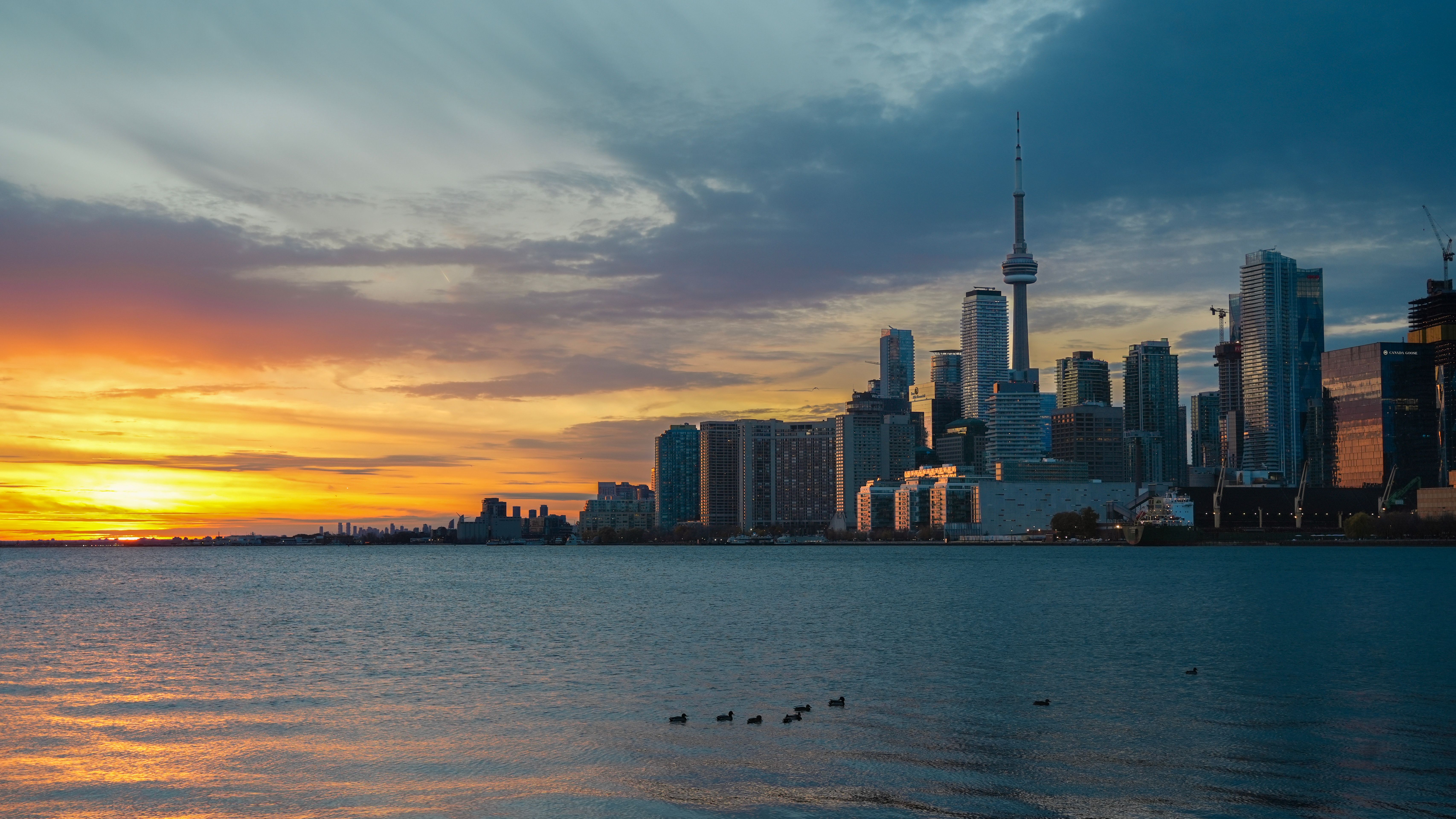 City Skyline Sunset city skyline wallpaper at sunset, 6827x3842
