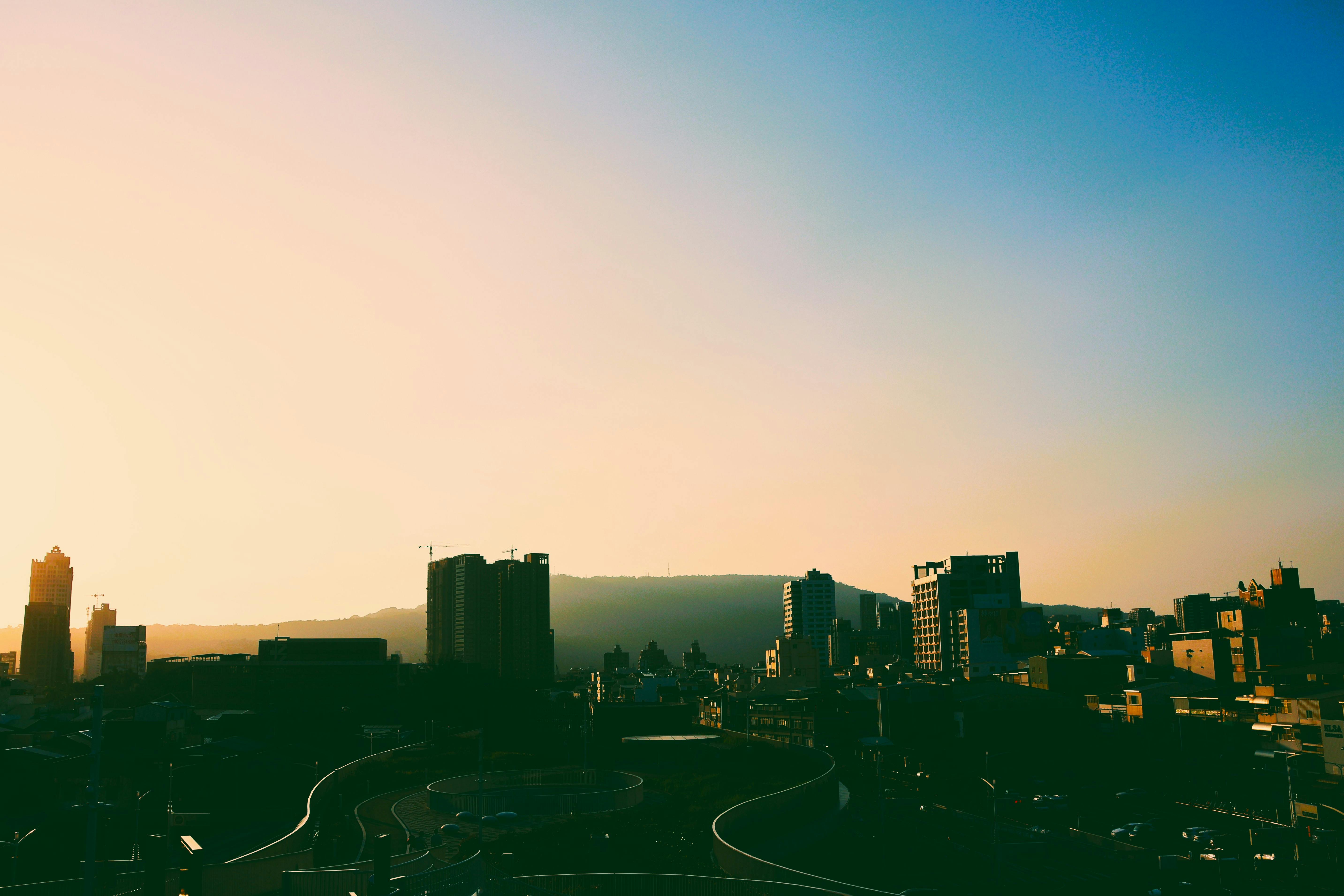 Urban Cityscape Sunset city skyline wallpaper at sunset, 5731x3821