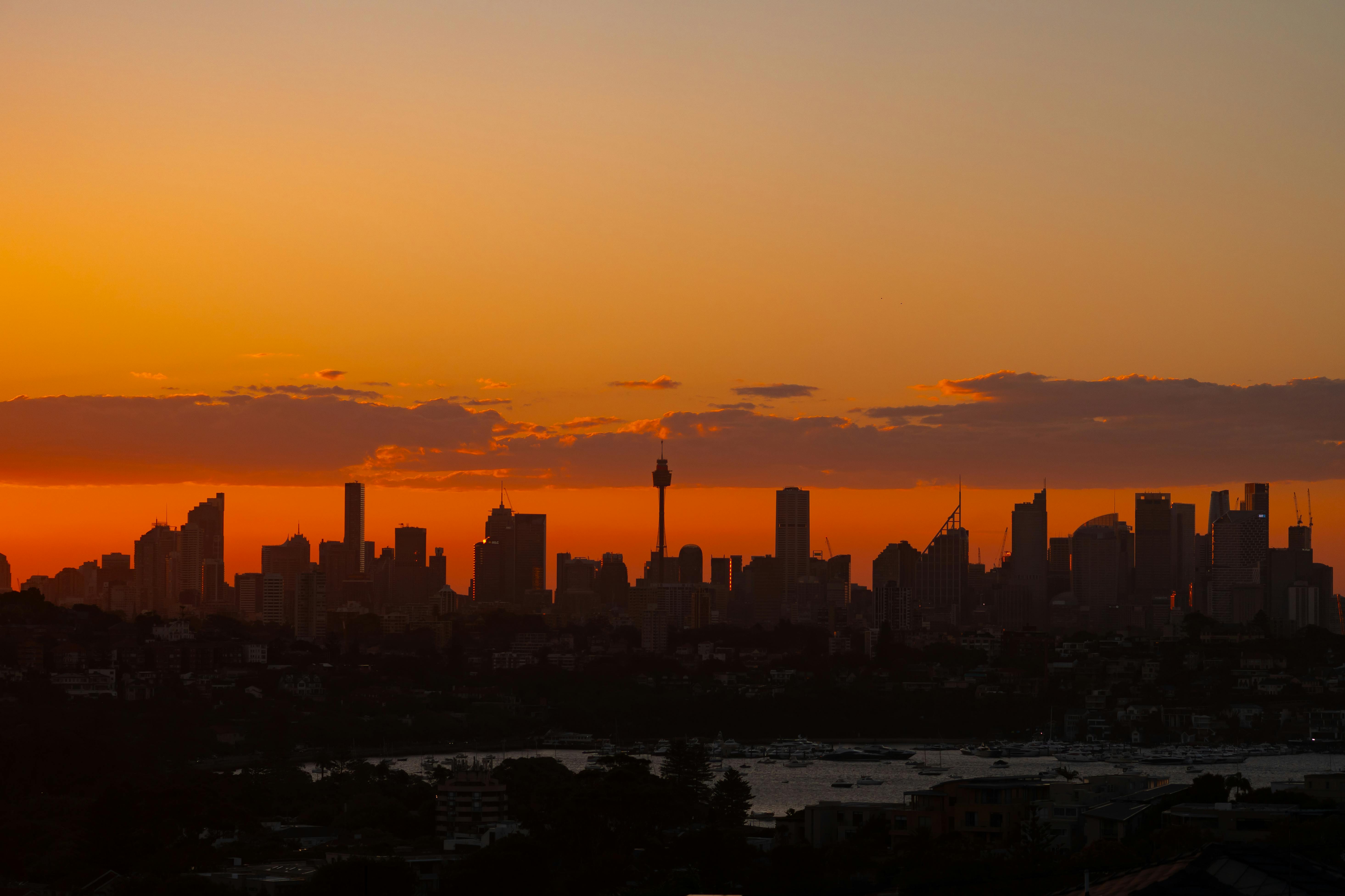 City Skyline Sunset city skyline wallpaper at sunset, 5861x3907