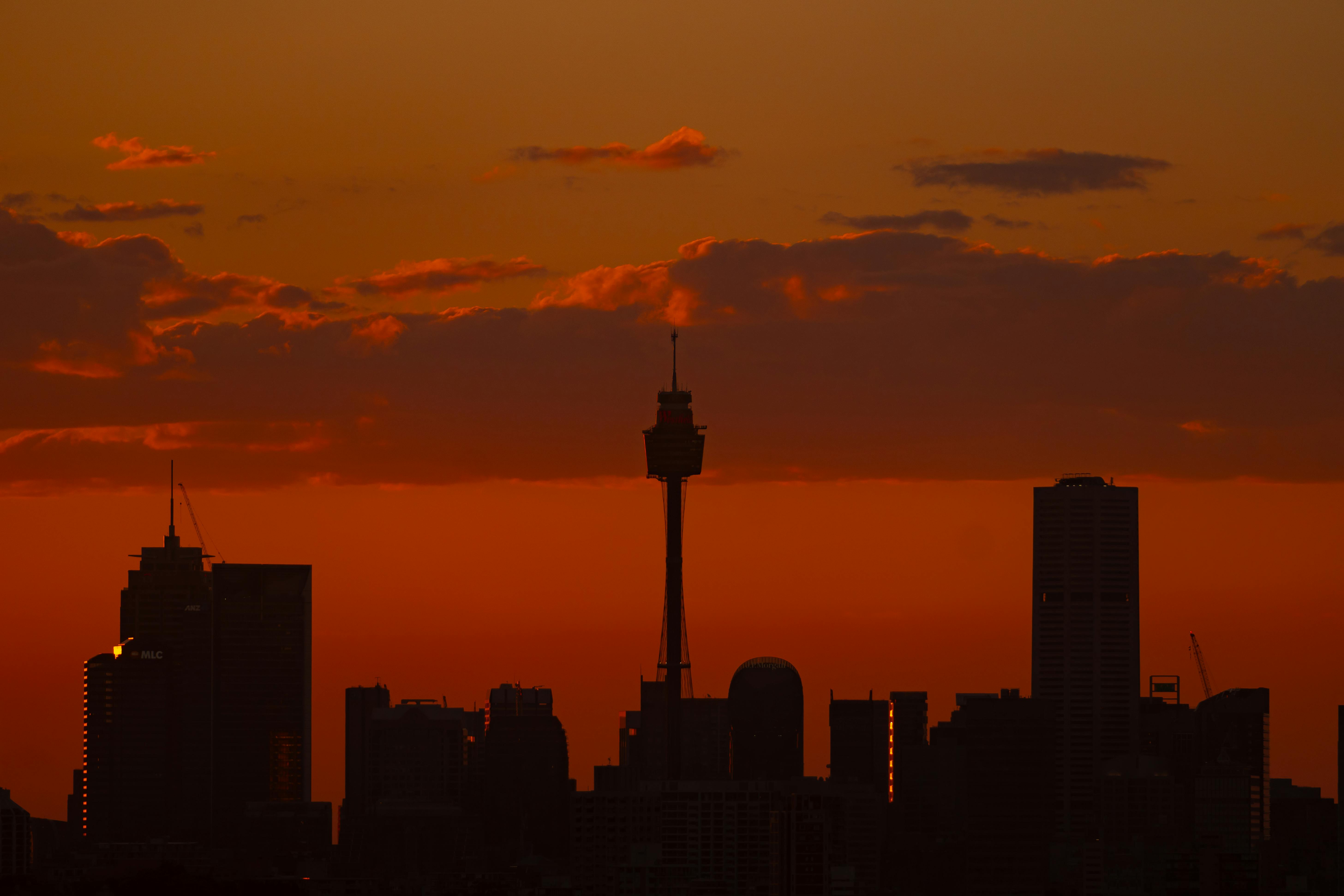 City Skyline Sunset city skyline wallpaper at sunset, 5825x3883