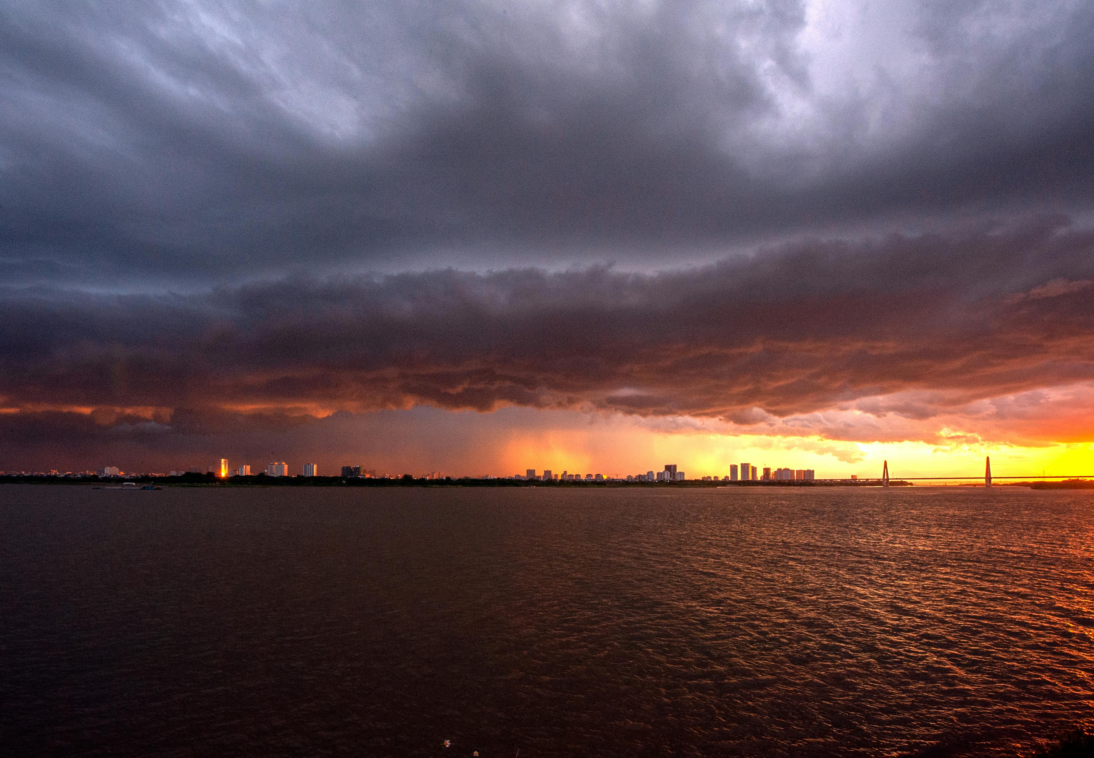 Urban Cityscape Sunset city skyline wallpaper at sunset, 3836x2658