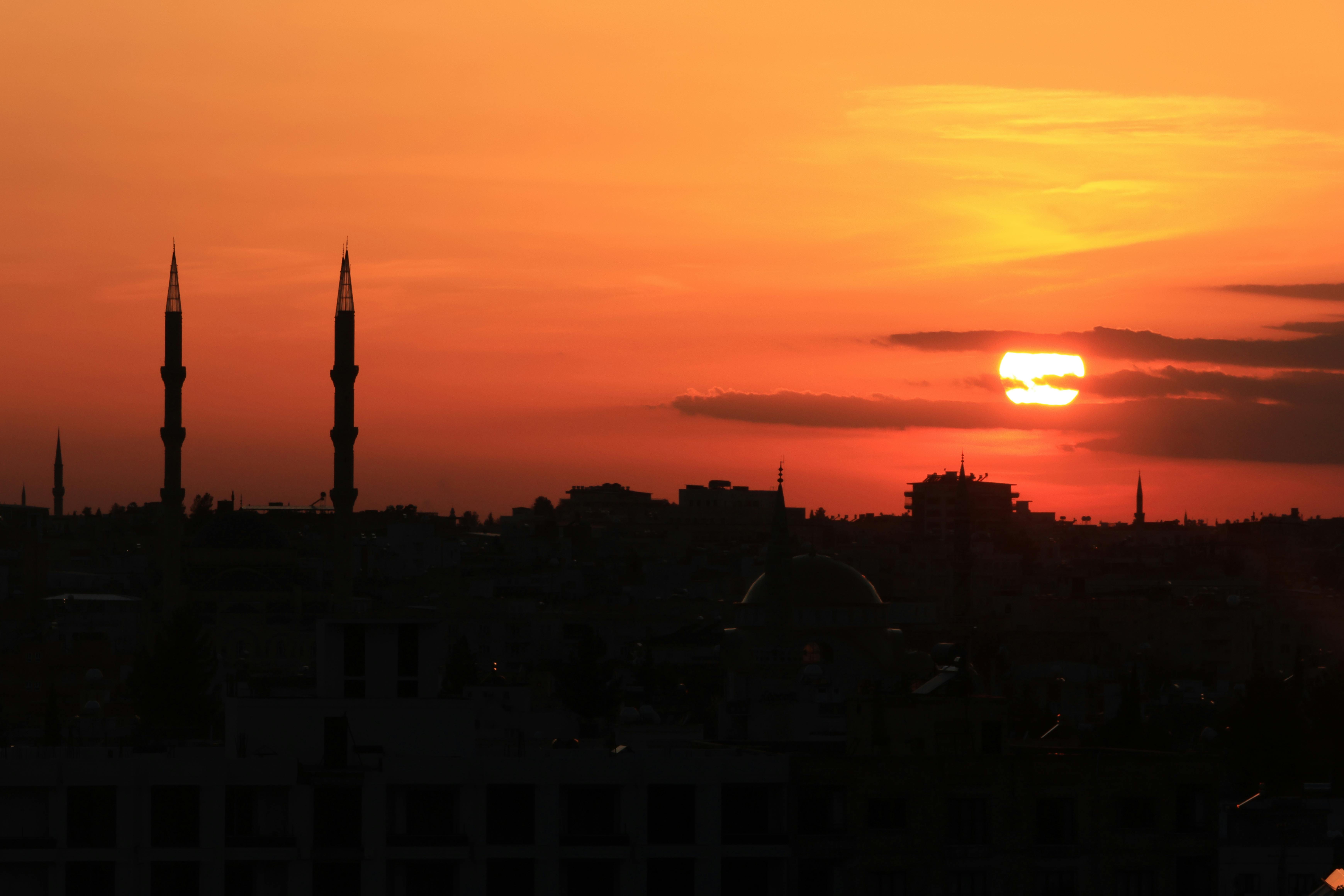 Urban Cityscape Sunset city skyline wallpaper at sunset, 6960x4640