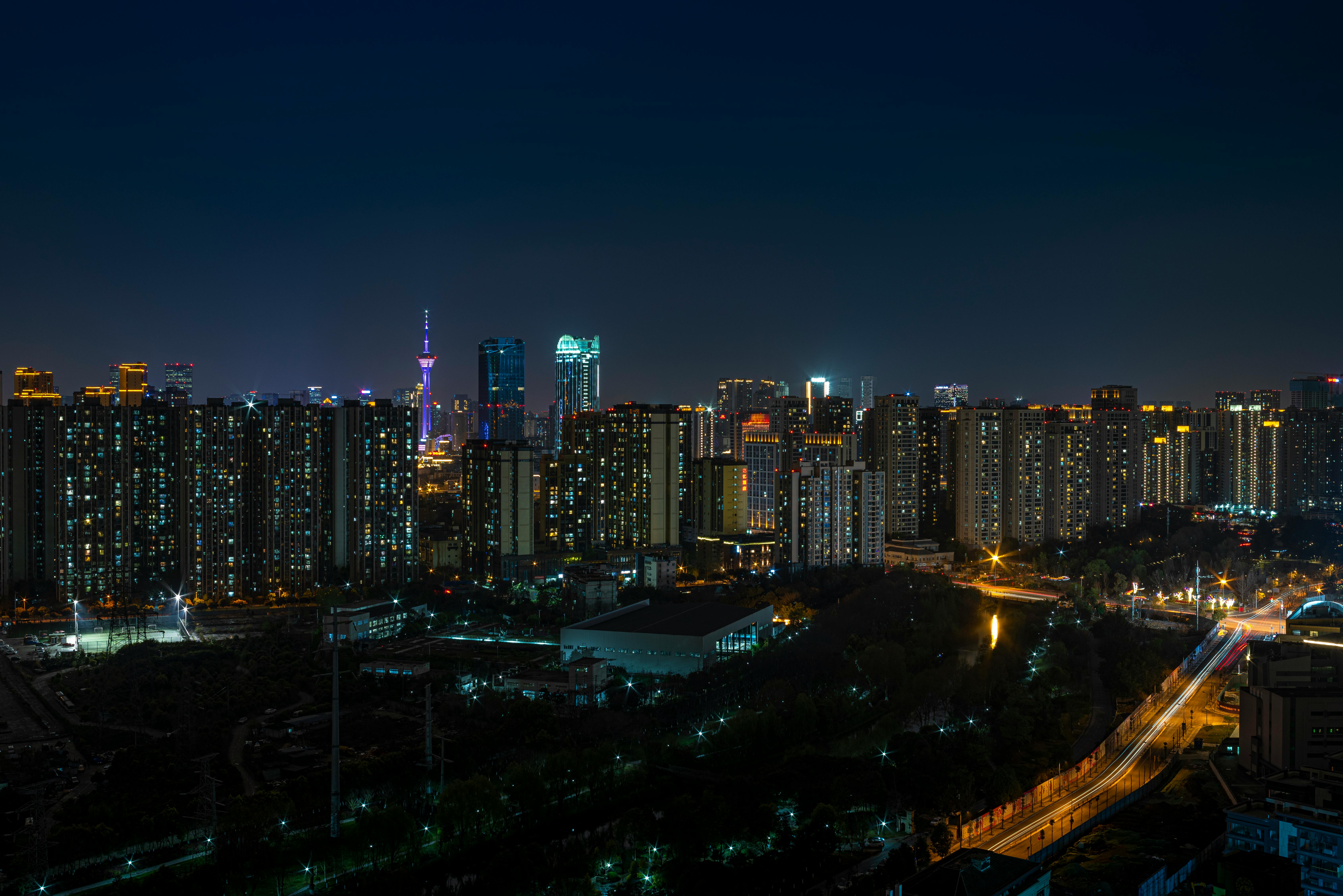 City Skyline Night city skyline wallpaper at sunset, 6765x4515