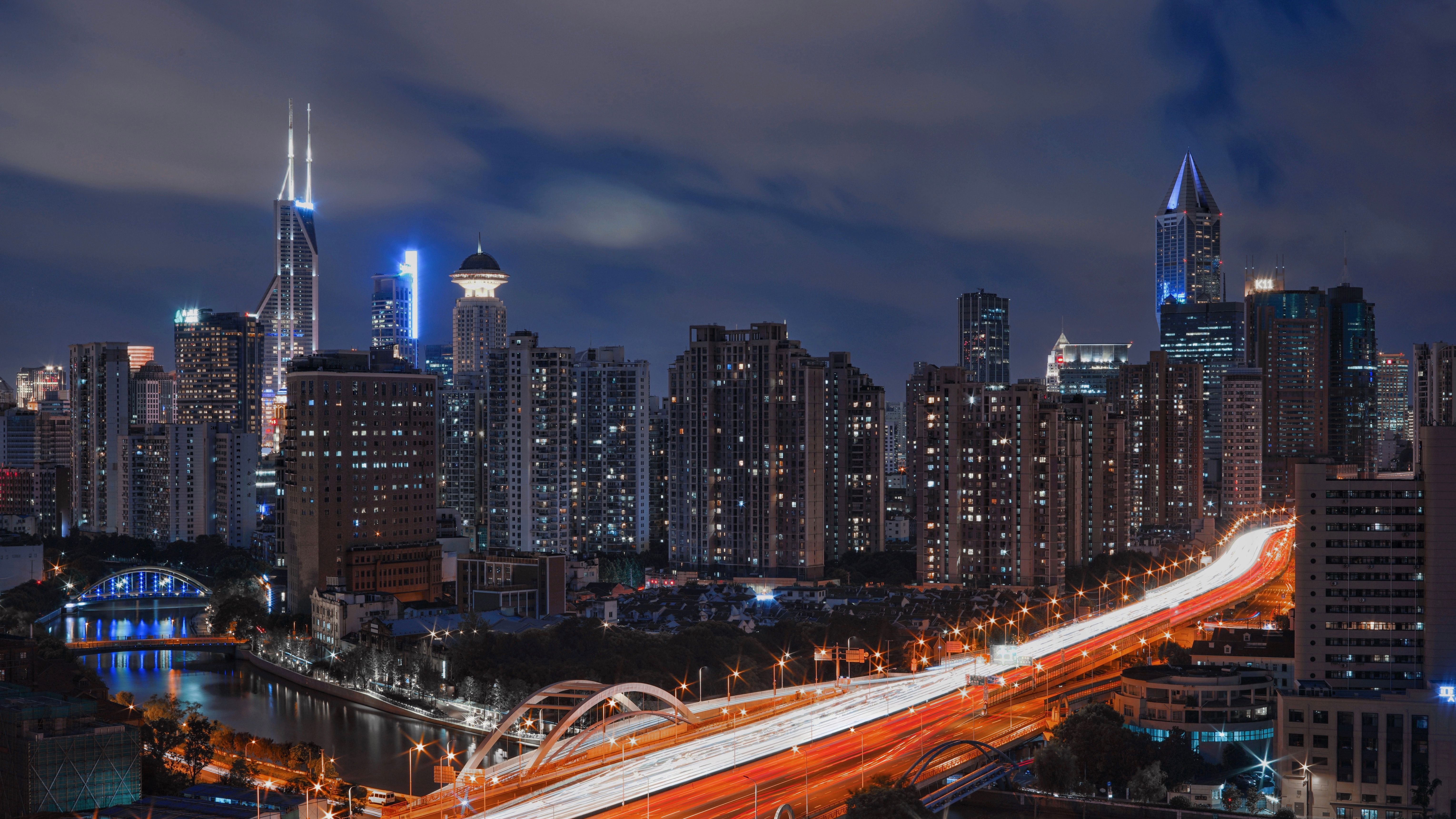 City Skyline Night city skyline wallpaper at sunset, 6118x3441