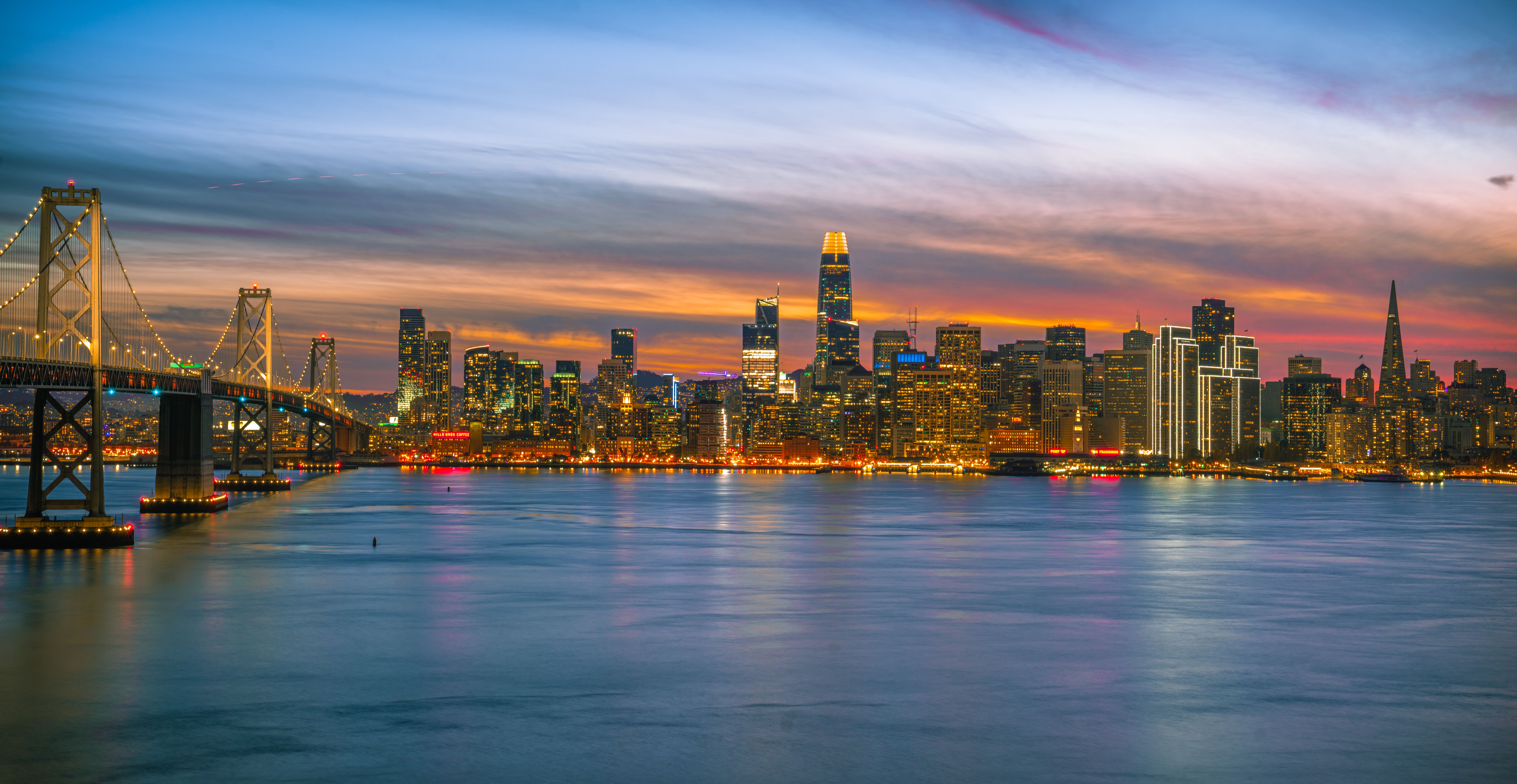 San Francisco, CA city skyline wallpaper, 9503x4913