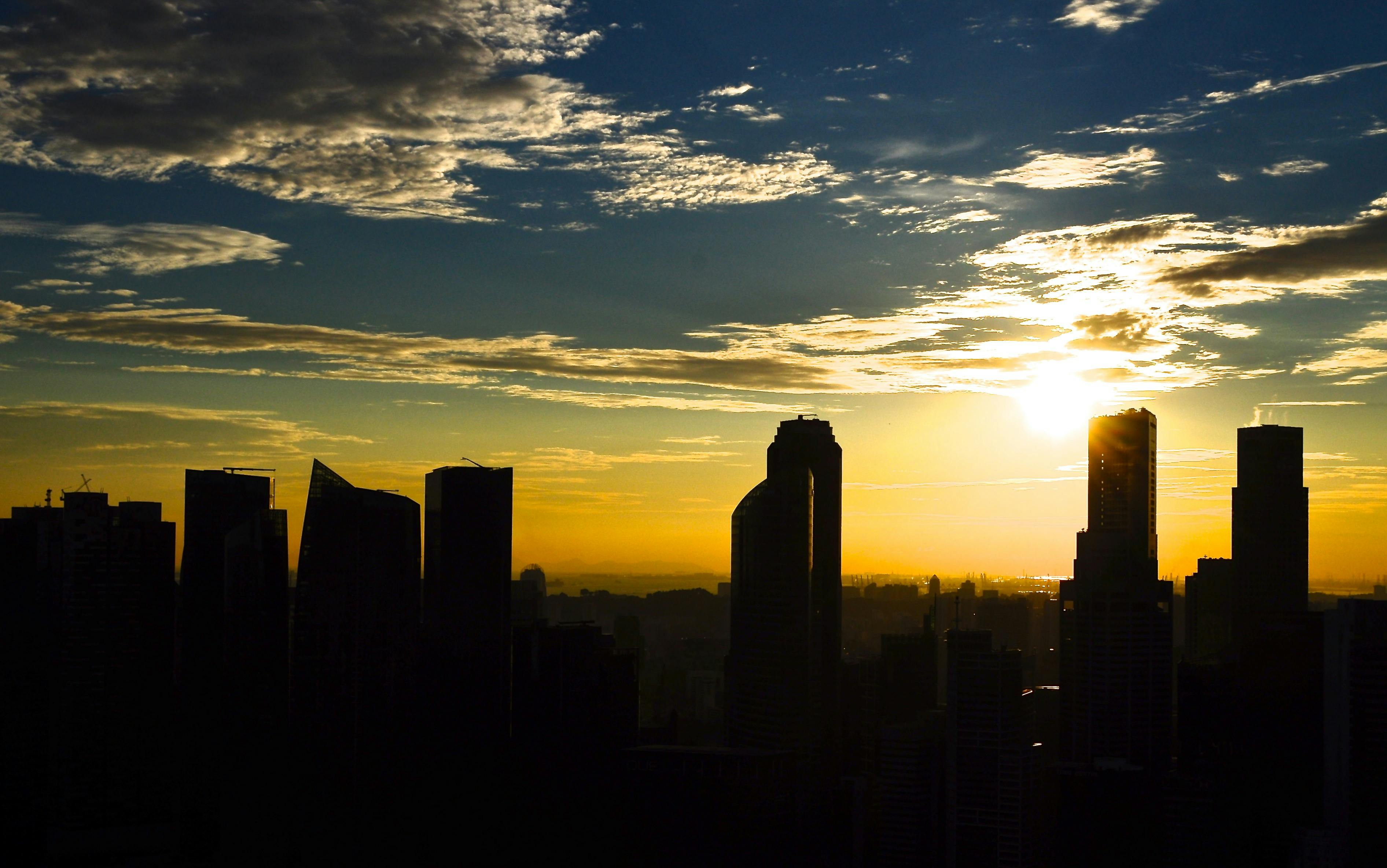 Urban Cityscape Sunset city skyline wallpaper at sunset, 3784x2369