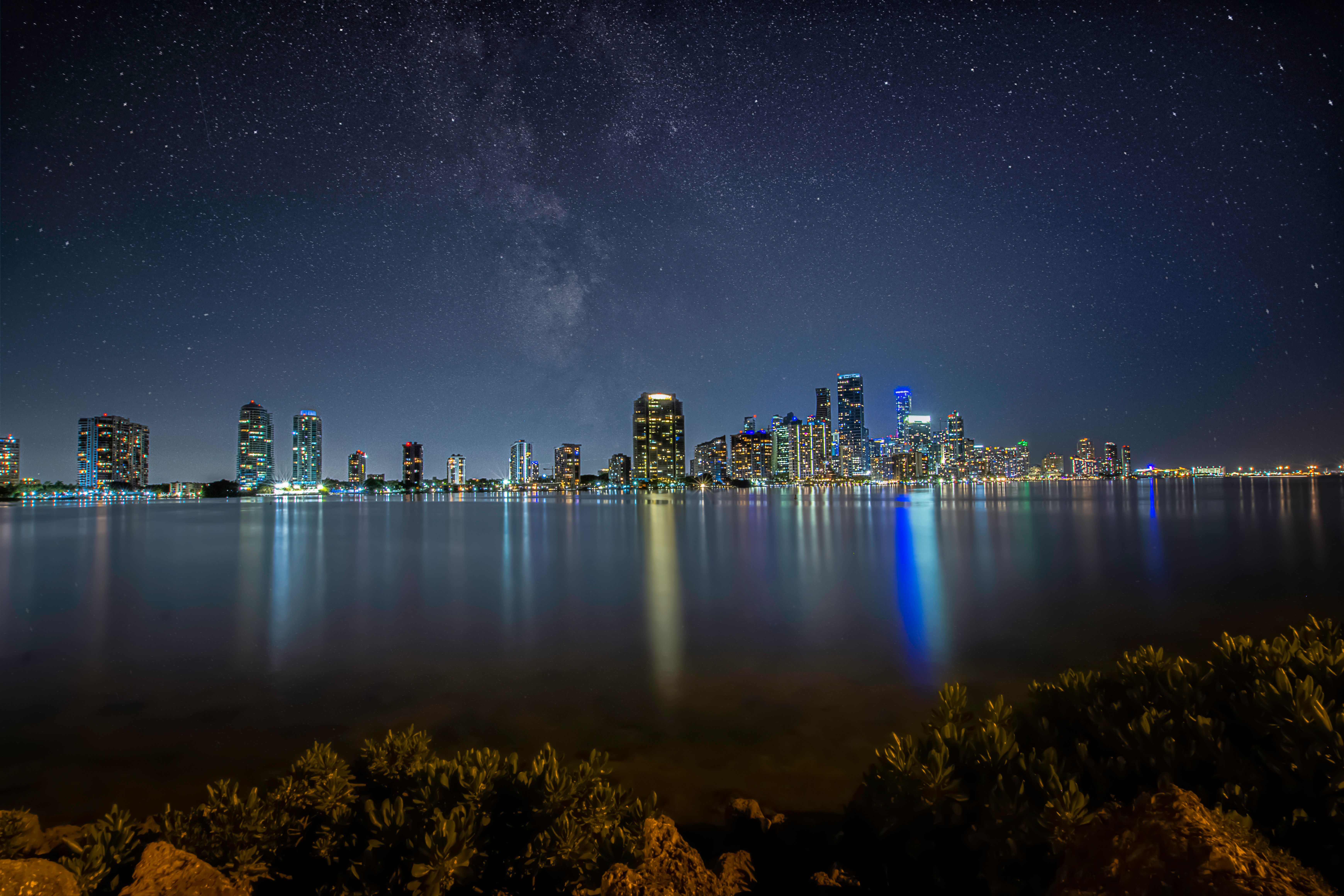 City Skyline Night city skyline wallpaper at sunset, 6960x4640